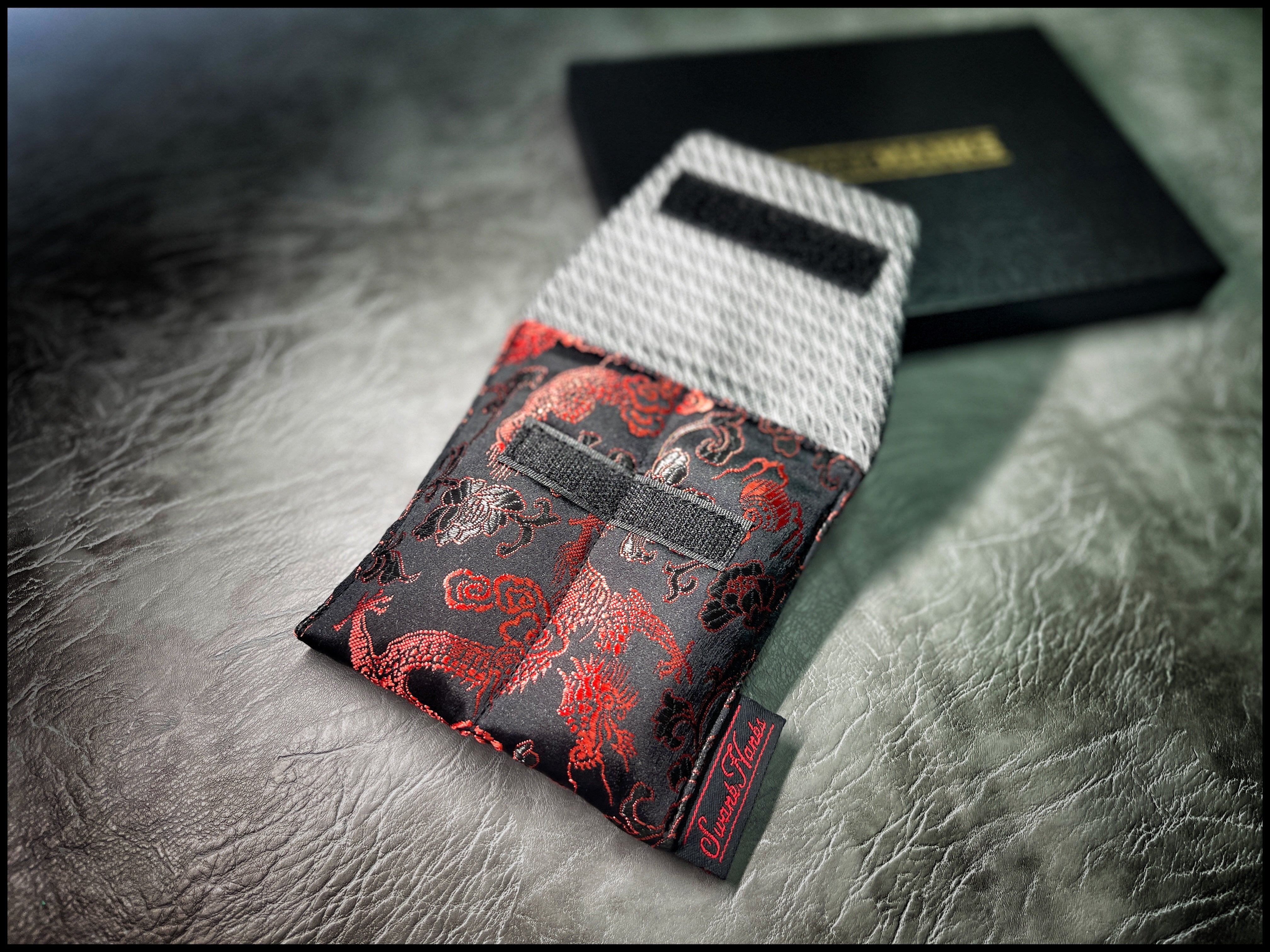 Red/Black Japanese Dragon Silk Mini Double-Slot Pouch