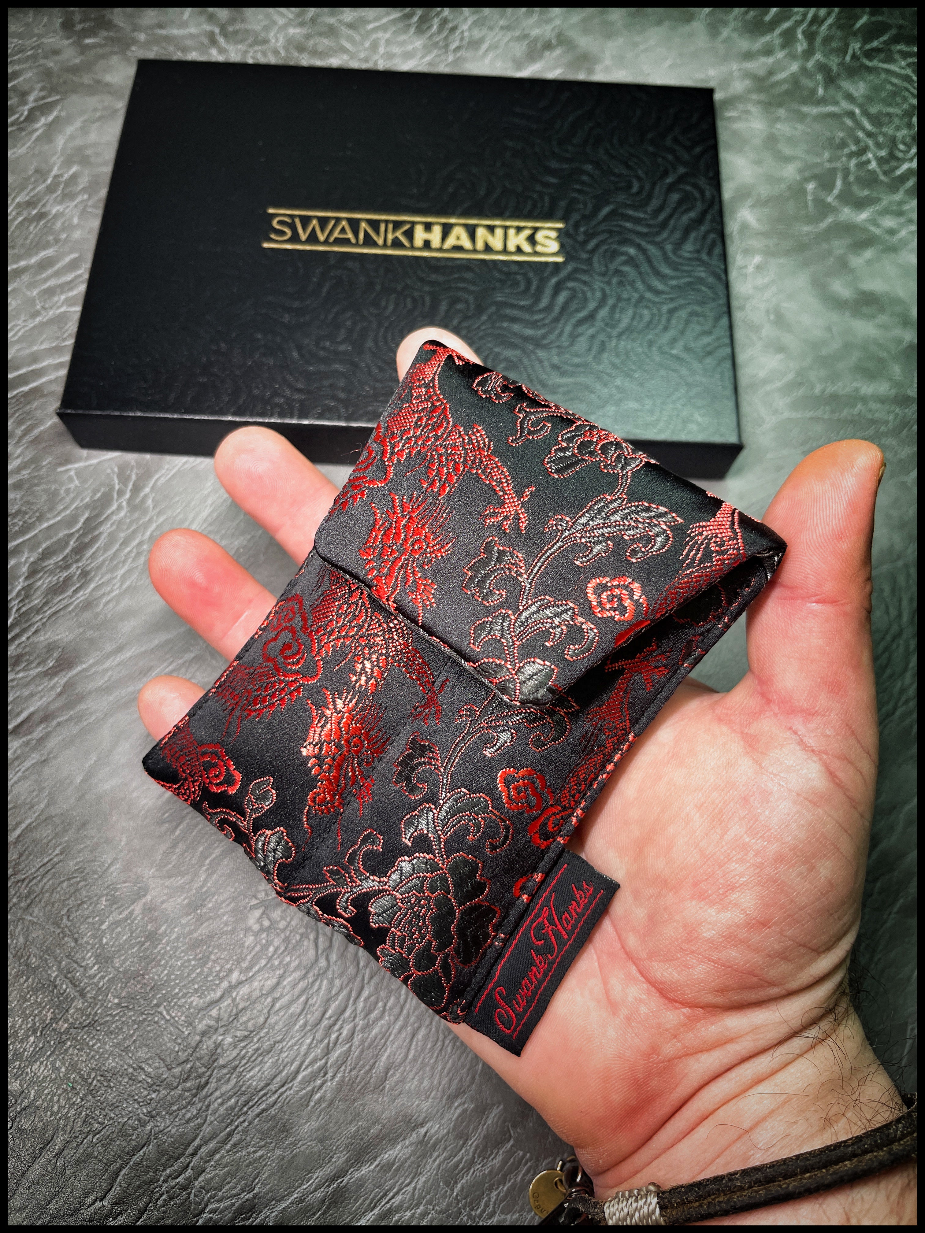 Red/Black Japanese Dragon Silk Mini Double-Slot Pouch