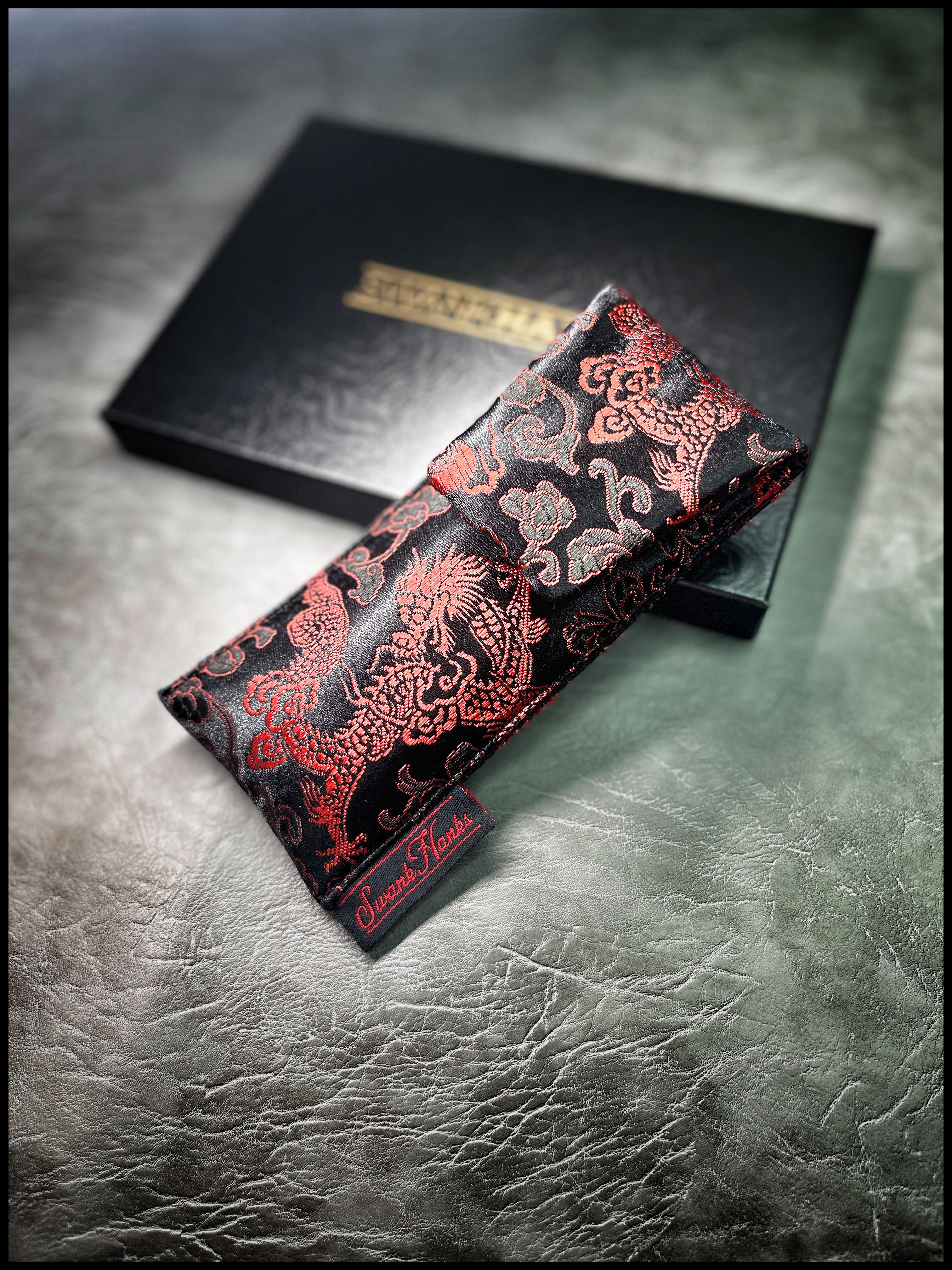 Red/ Black Japanese Dragon Silk Full Size Single Pouch