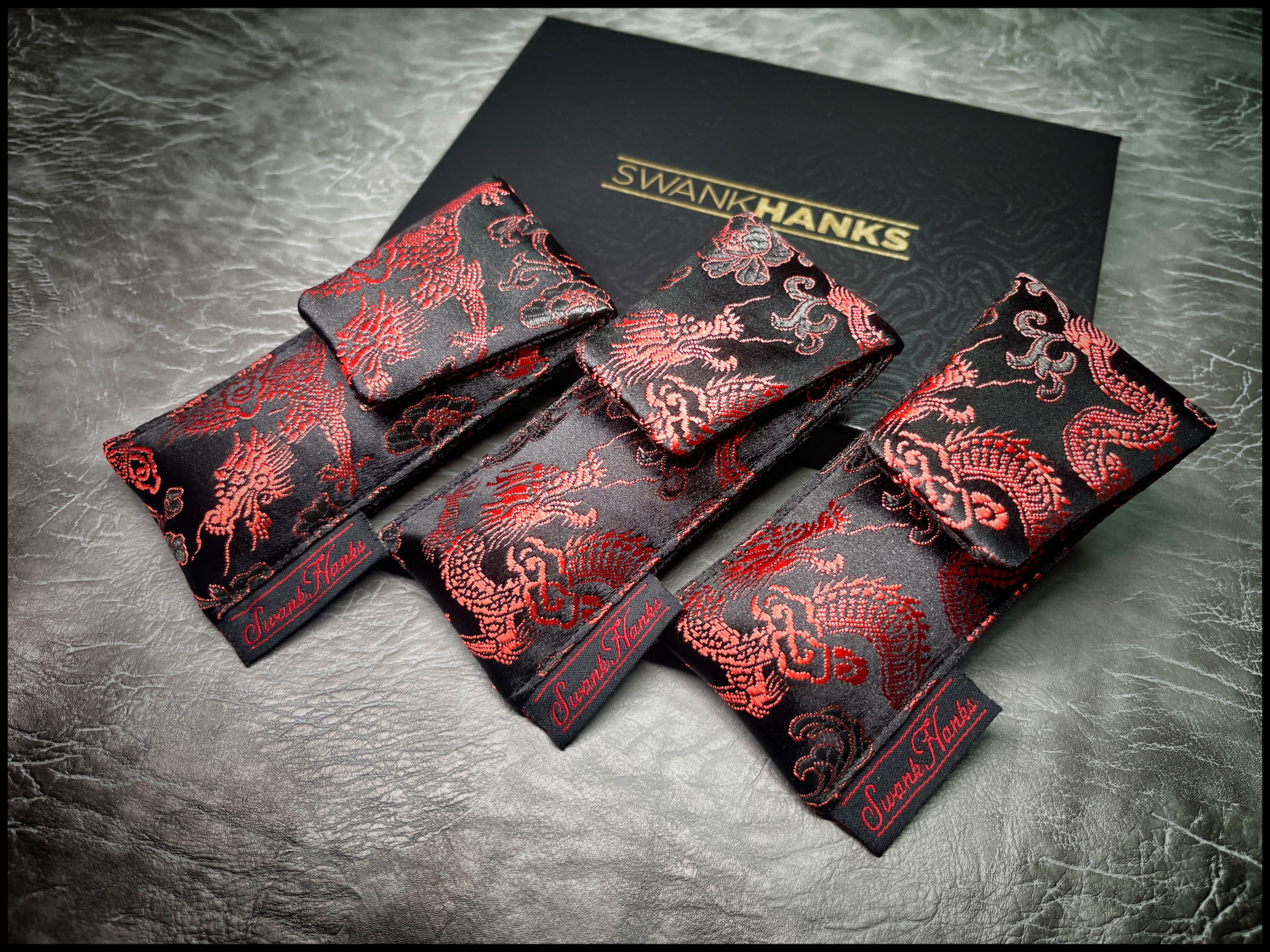 Red/Black Japanese Dragon Silk Mini Single-Slot Pouch