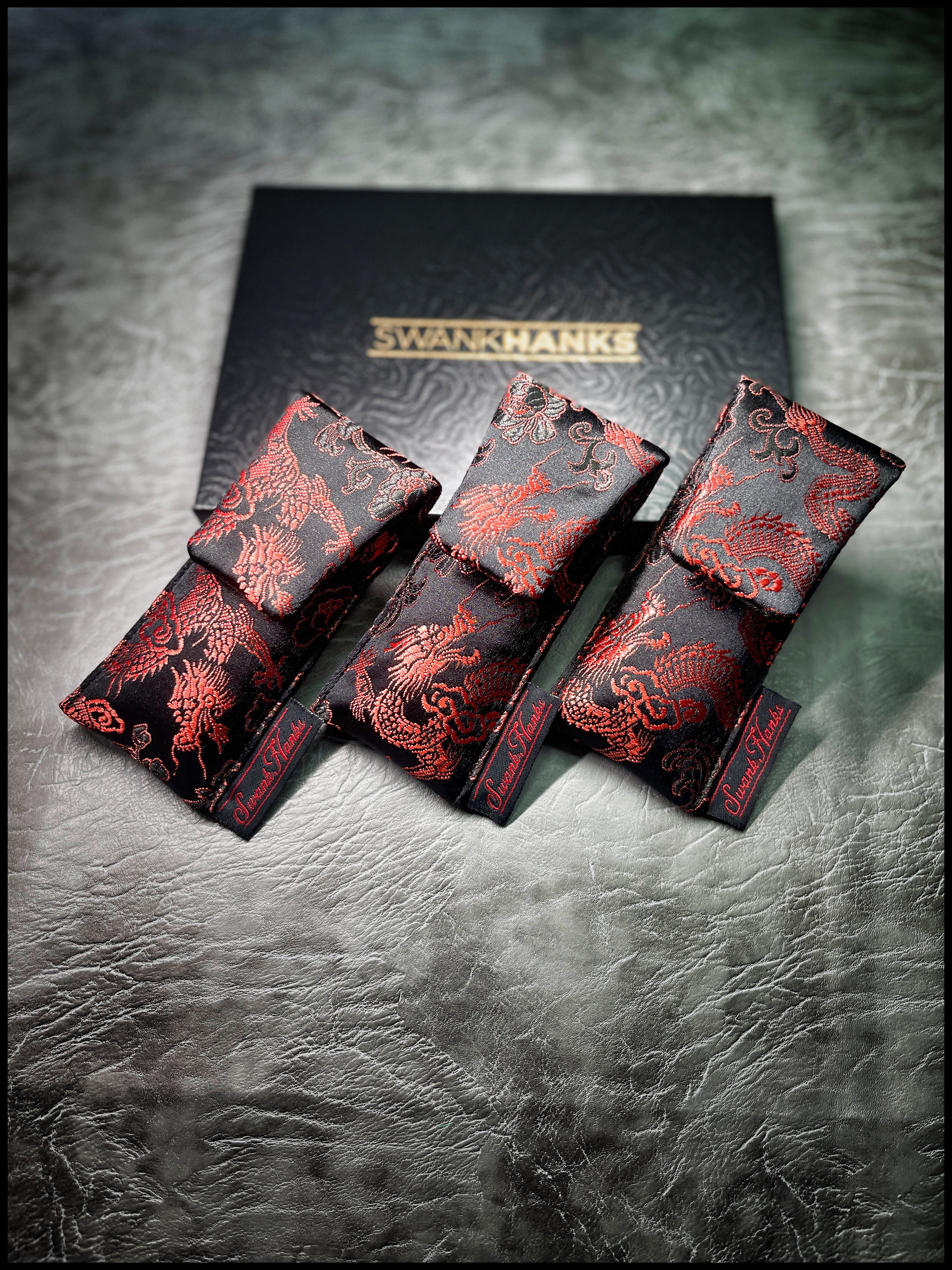 Red/Black Japanese Dragon Silk Mini Single-Slot Pouch