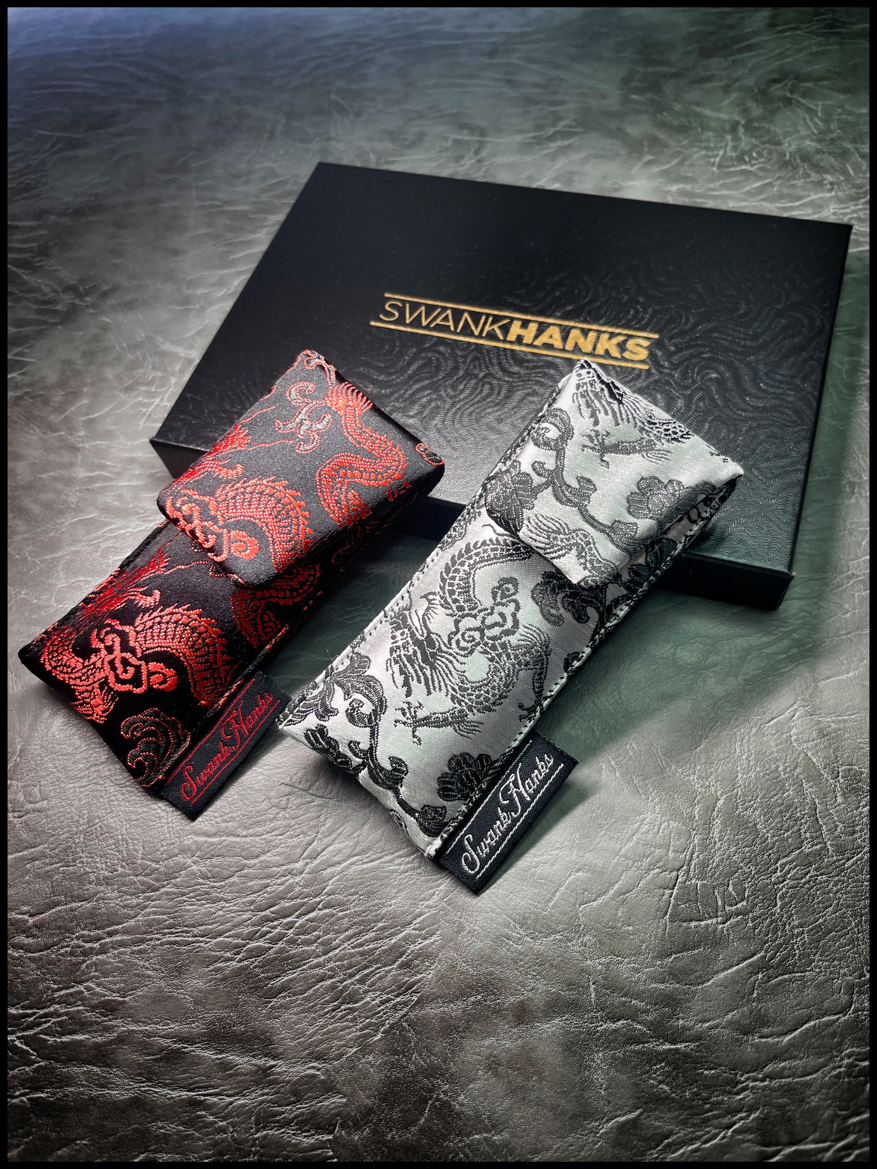 Satin Silver Japanese Dragon Silk Single Pouch