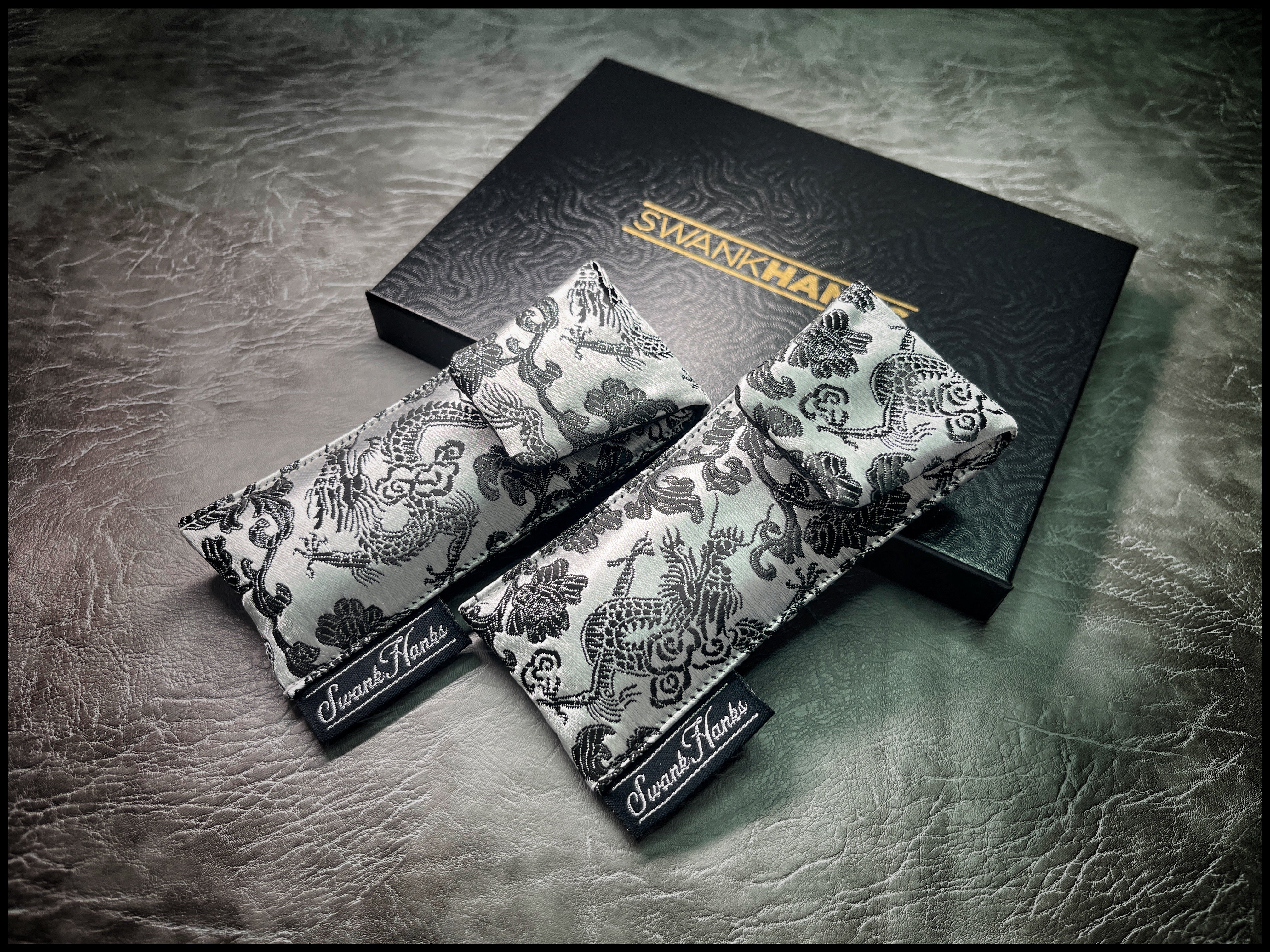 Satin Silver Japanese Dragon Silk Single Pouch