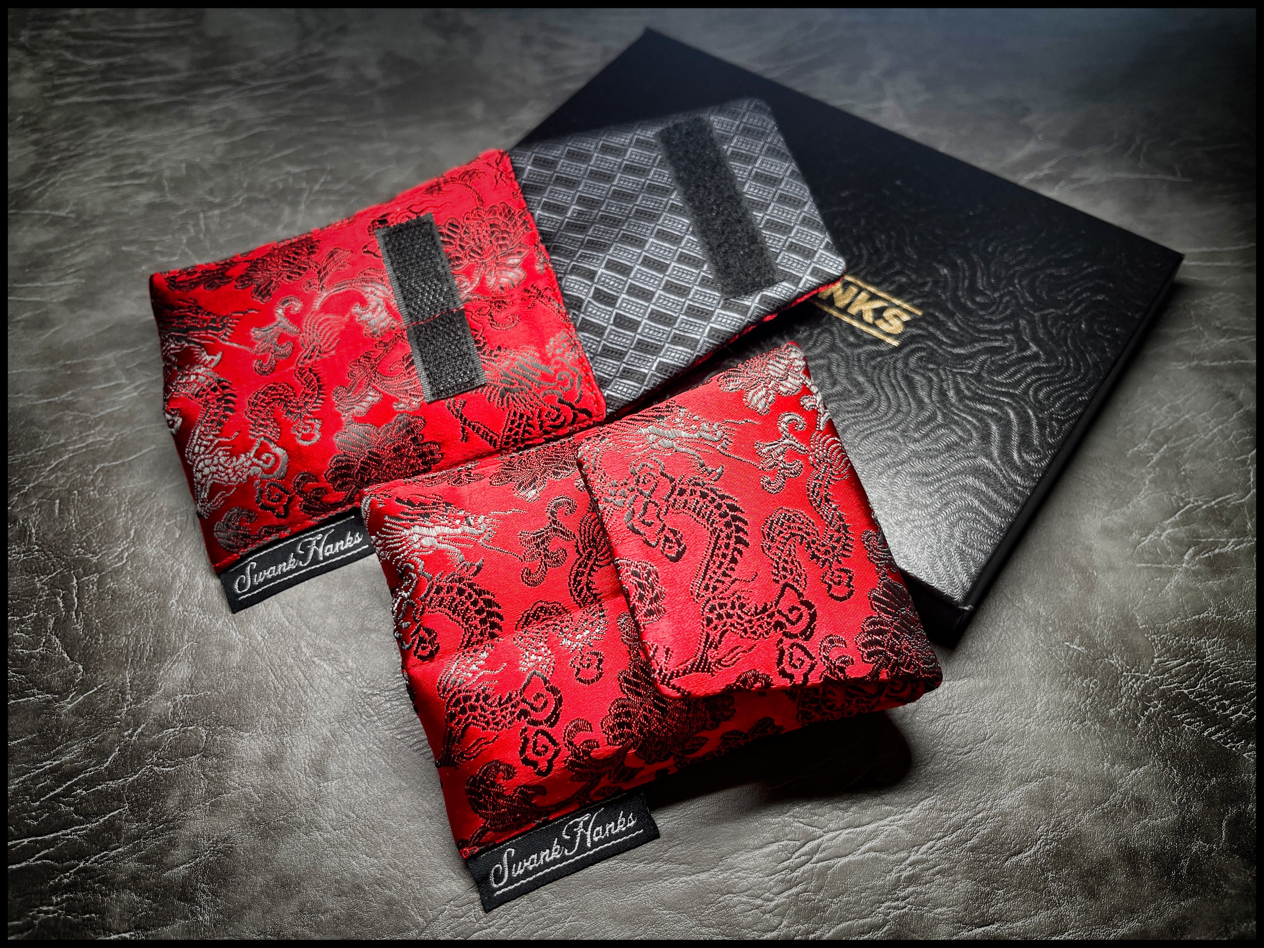 Black On Red Dragon Silk Mini Double Slot Pouch
