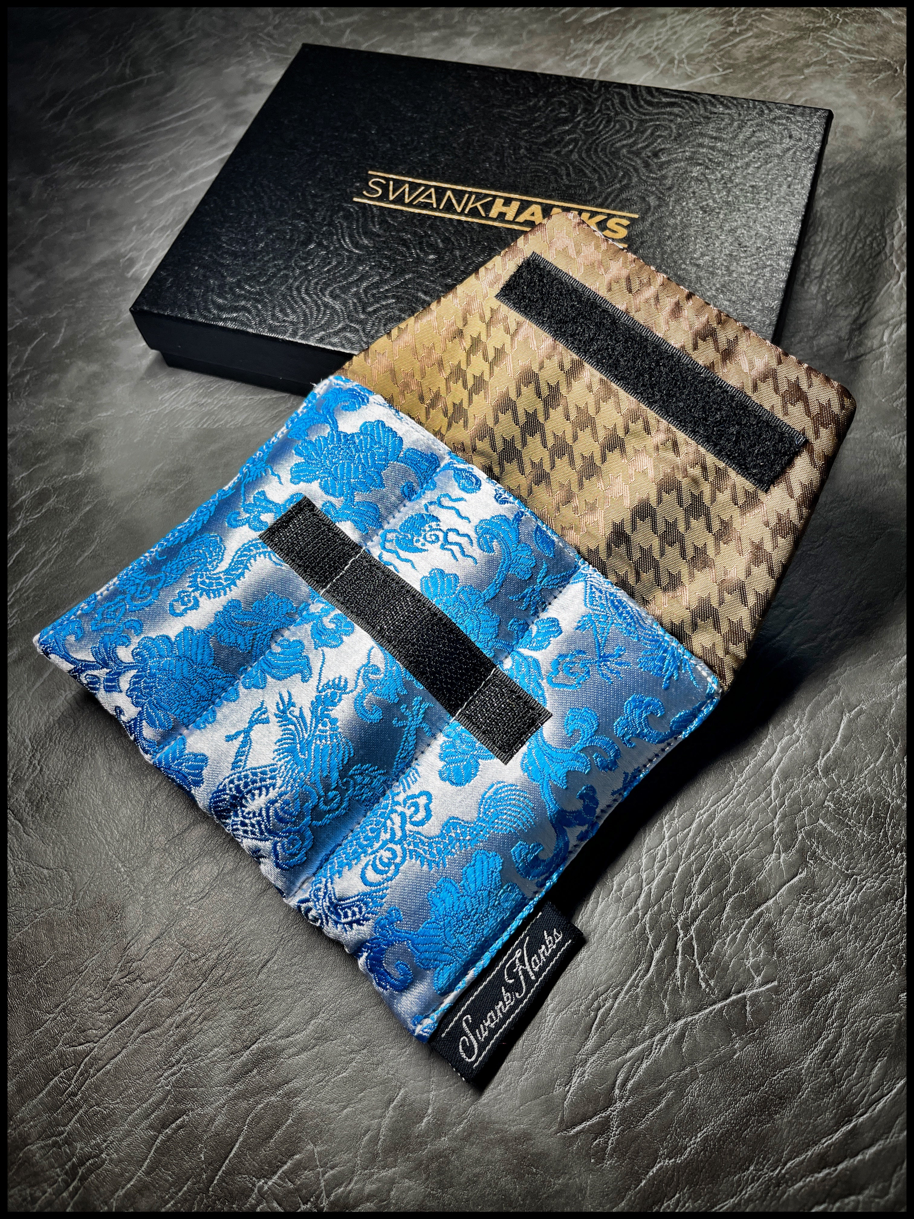 Satin Silver/Blue Japanese Dragon Silk Mini Triple-Slot Pouch