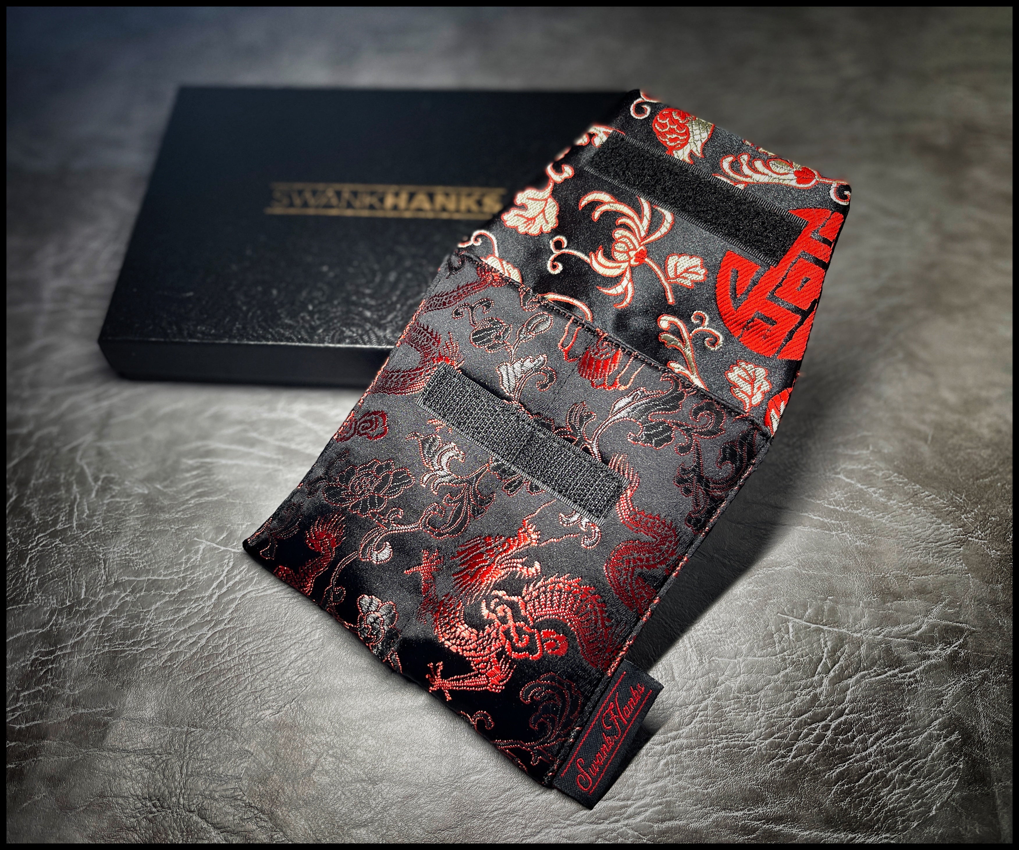 1-OFF Red/Black Japanese Dragon Silk Mini Double-Slot Pouch