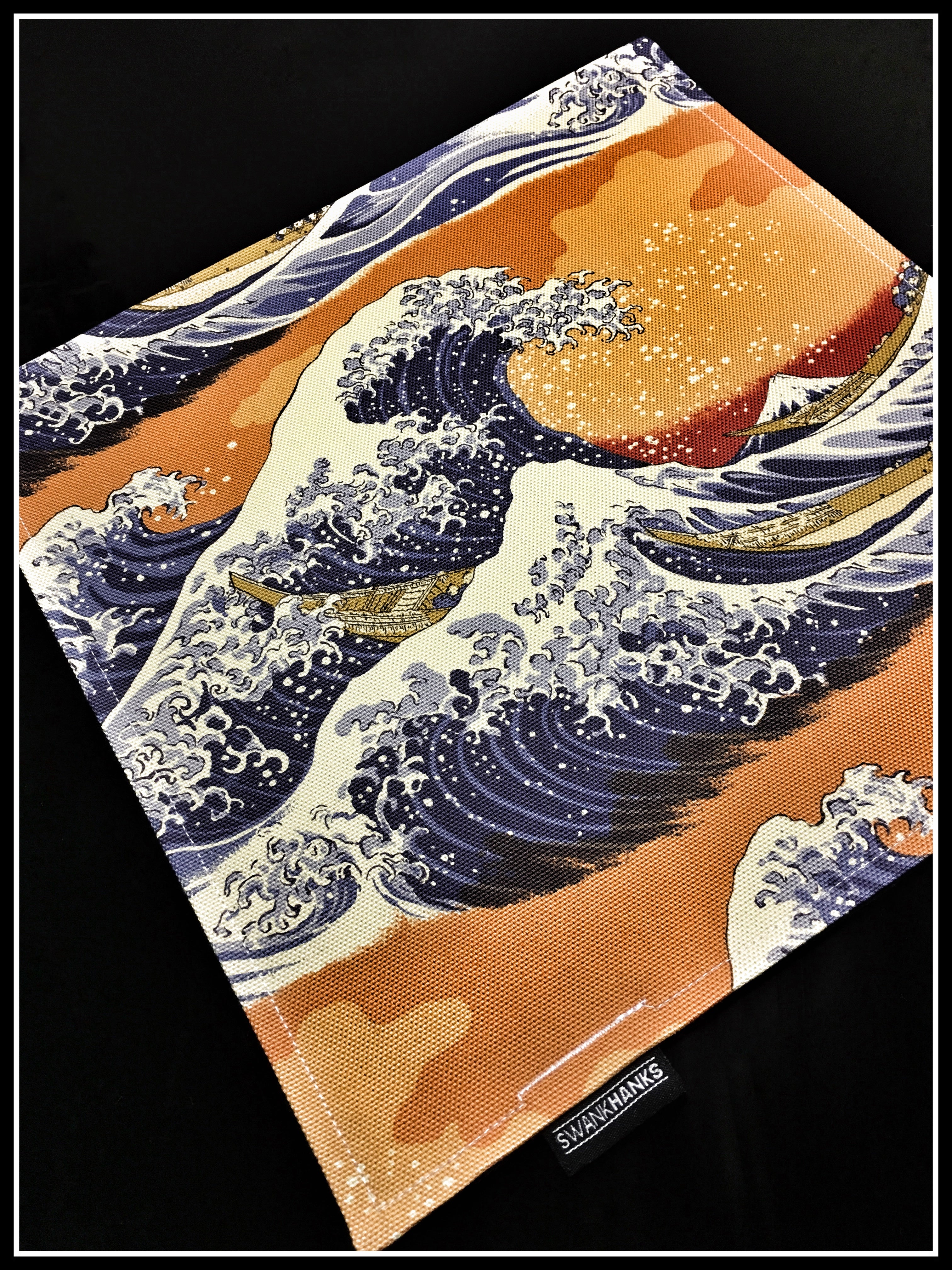 Japanese Linen Canvas Orange Hokusai Wave