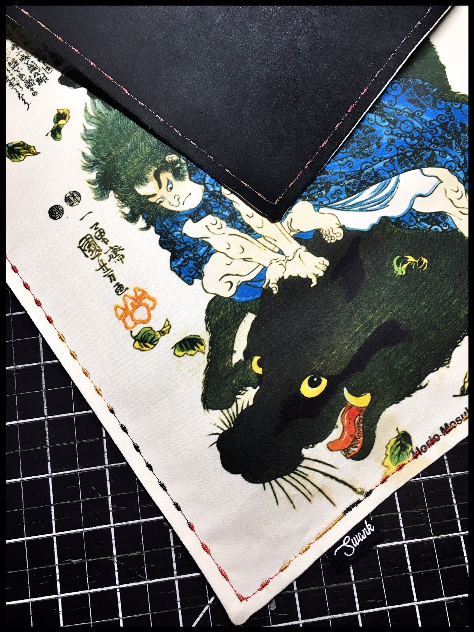 Samurai "Yoshiharu" organic cotton sateen (Black/Red/Orange stitch)