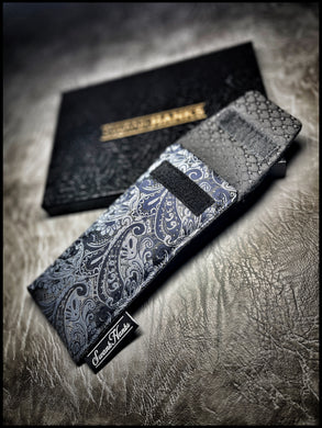 Gunmetal Blue Silk Paisley 1-Off Pouch (black silk lining)