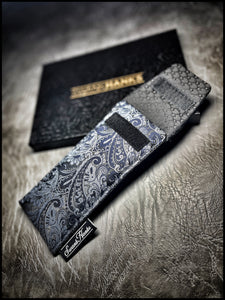 Gunmetal Blue Silk Paisley 1-Off Pouch (black silk lining)