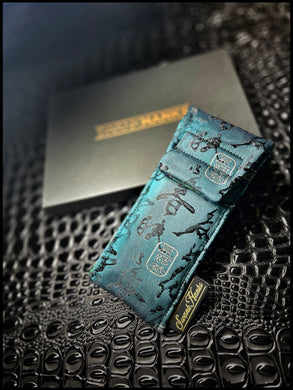 Teal Silk Calligraphy 1-Off Pouch