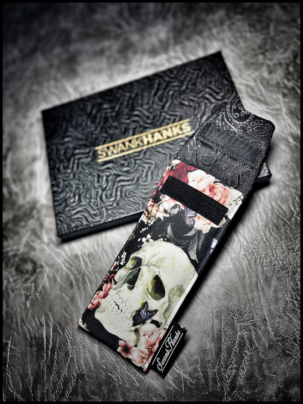 Floral Skull 1-Off Pouch (black silk paisley lining)