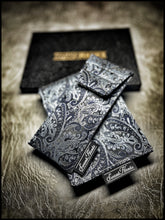 Gunmetal Blue Silk Paisley 1-Off Pouch (silver silk lining)