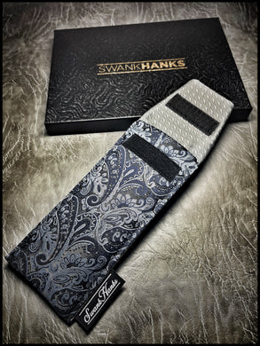 Gunmetal Blue Silk Paisley 1-Off Pouch (silver silk lining)