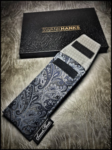 Gunmetal Blue Silk Paisley 1-Off Pouch (silver silk lining)