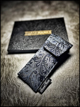 Gunmetal Blue Silk Paisley 1-Off Pouch (black silk lining)