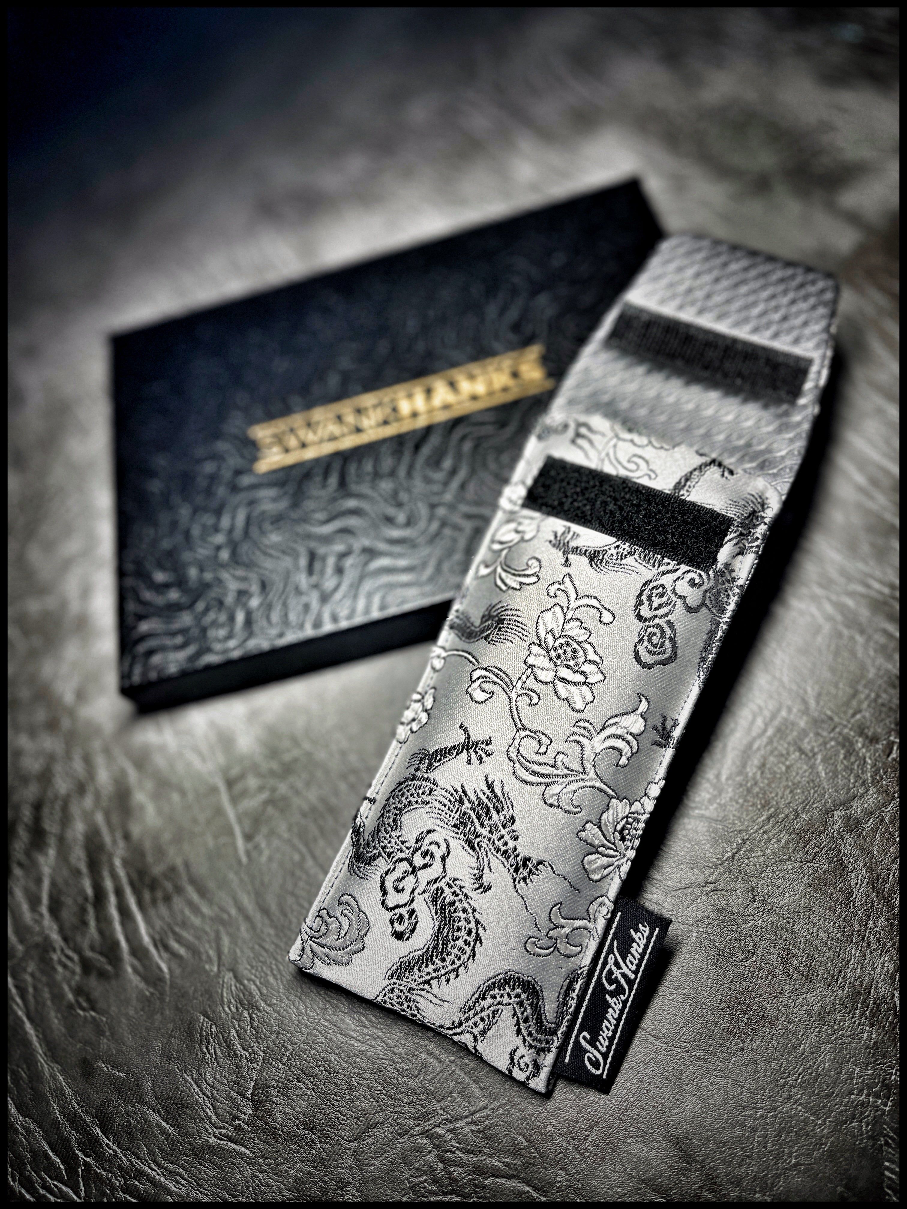 Silver Satin Dragon Silk Pouch