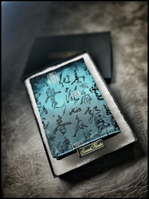 Satin Teal Calligraphy Silk