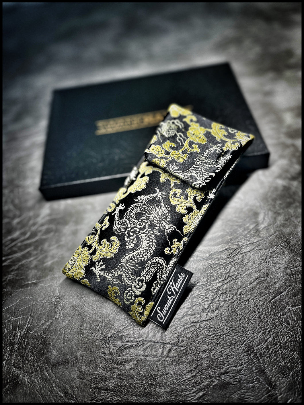 Gold/Black Basketweave Silk Pouch