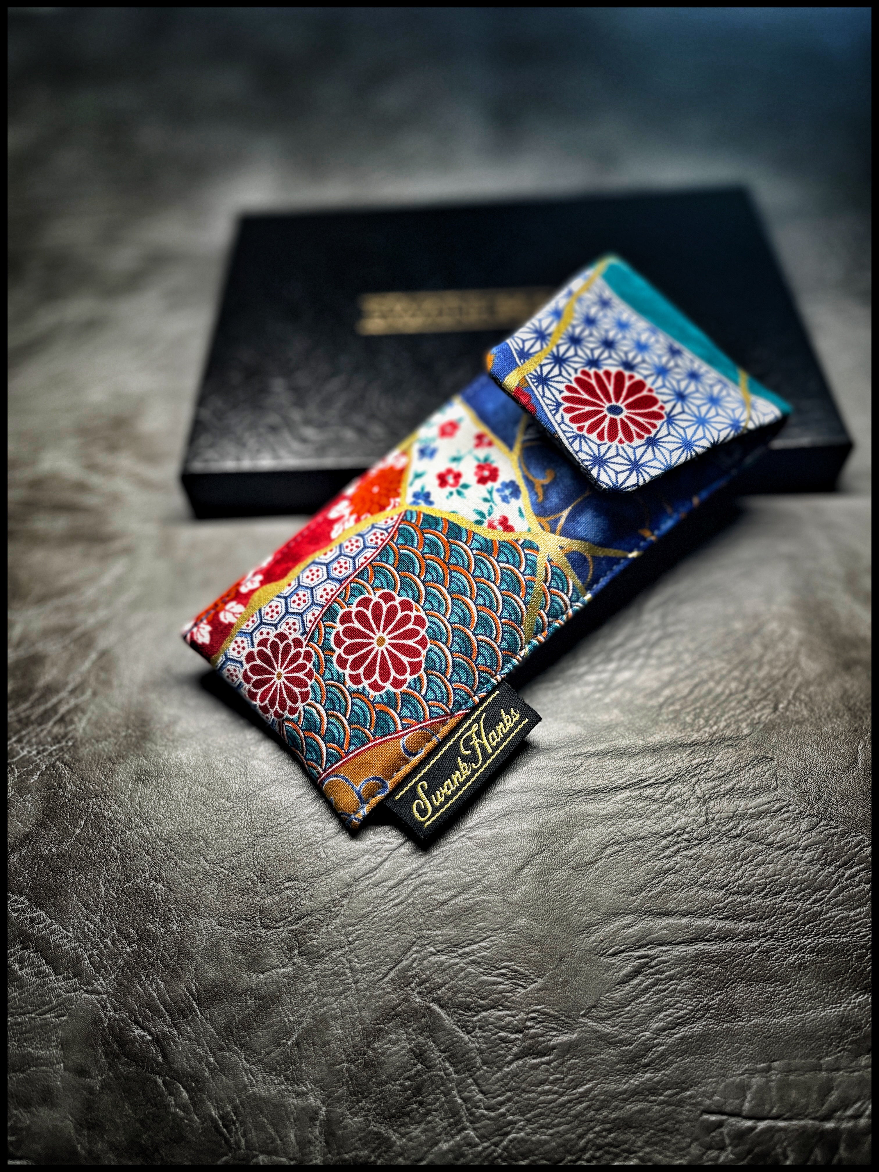 Japanese mashup/ Black basketweave single pouch