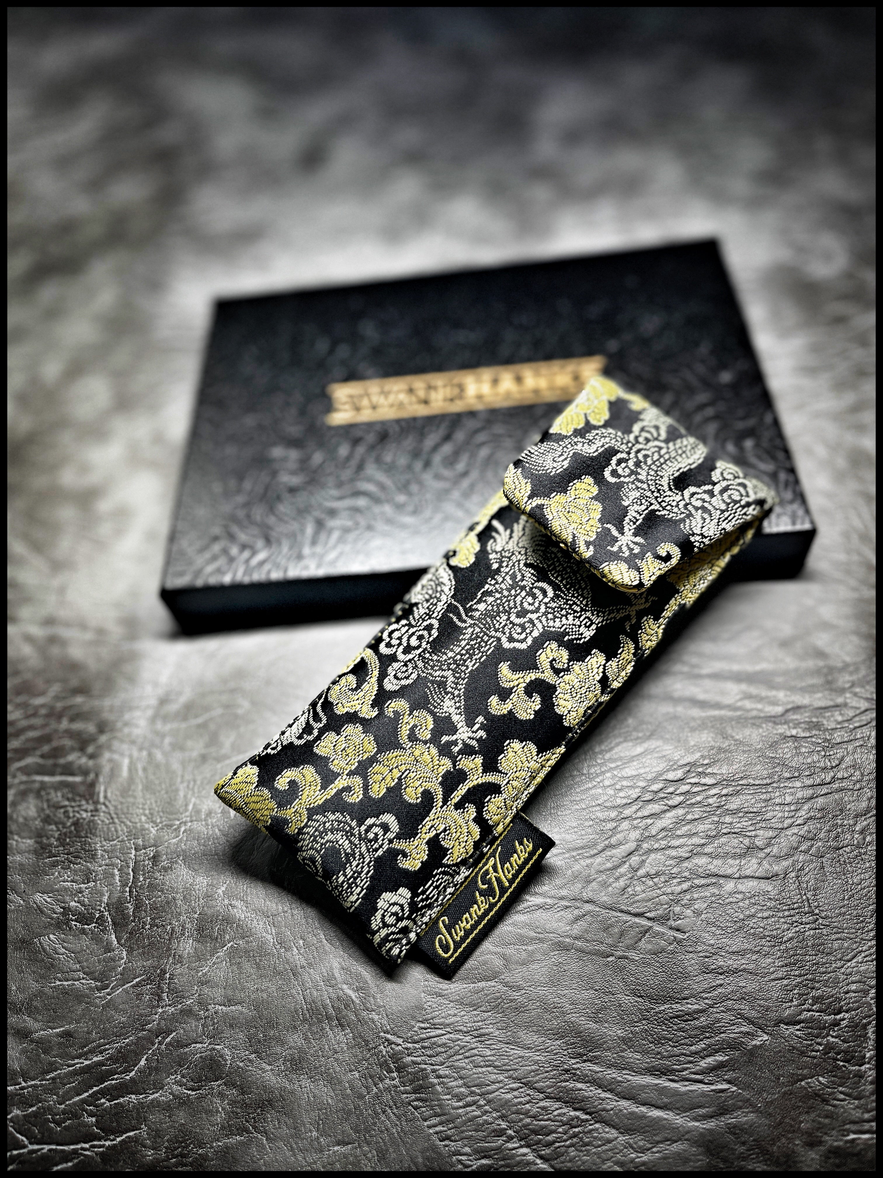 Gold Dragon Silk/ Gold Crosshatch Silk Pouch