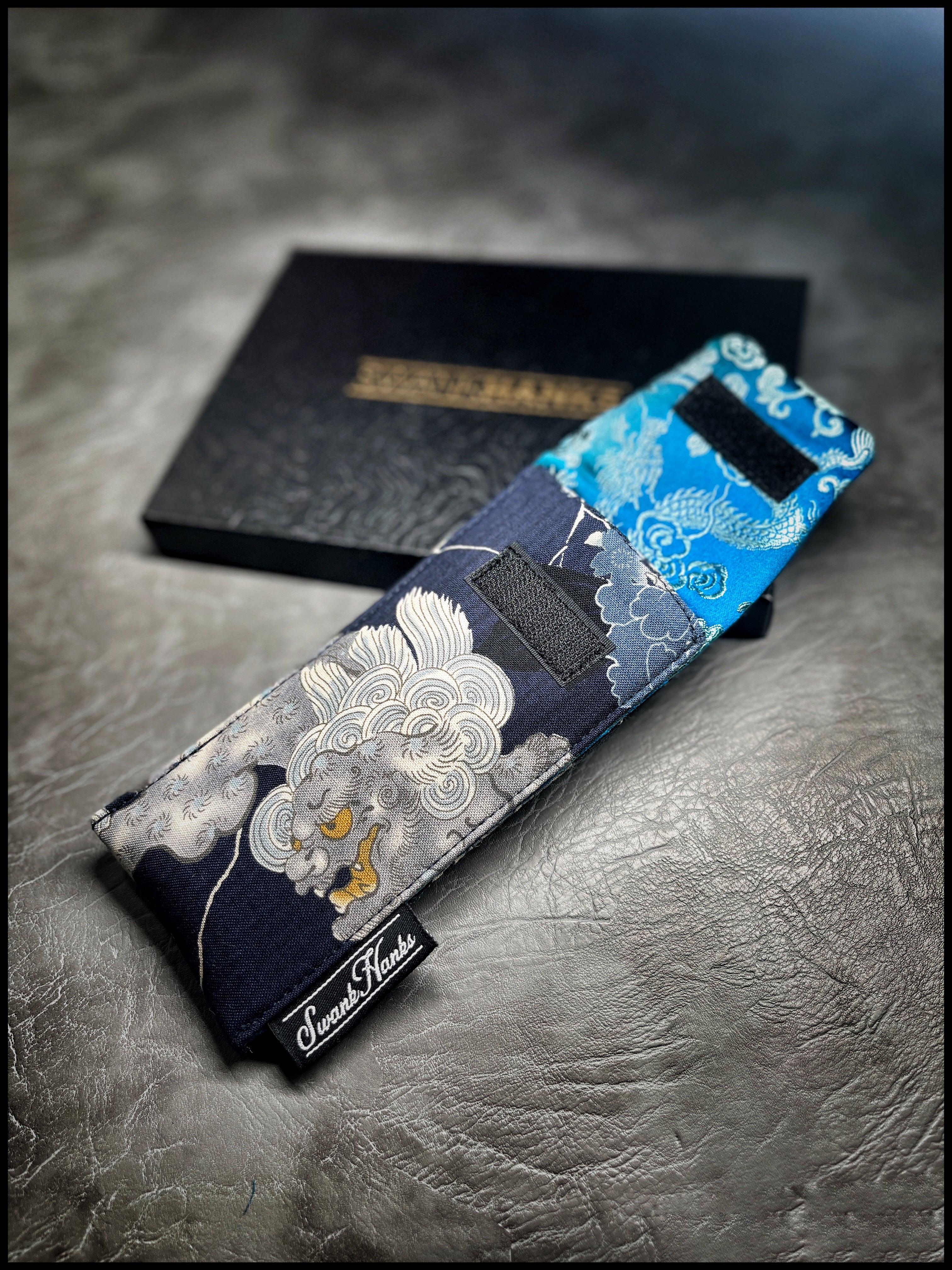 Japanese Foo Dog/ Blue Dragon Silk Single Pouch