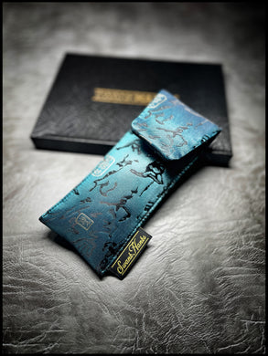 Teal Satin Calligraphy Silk Pouch