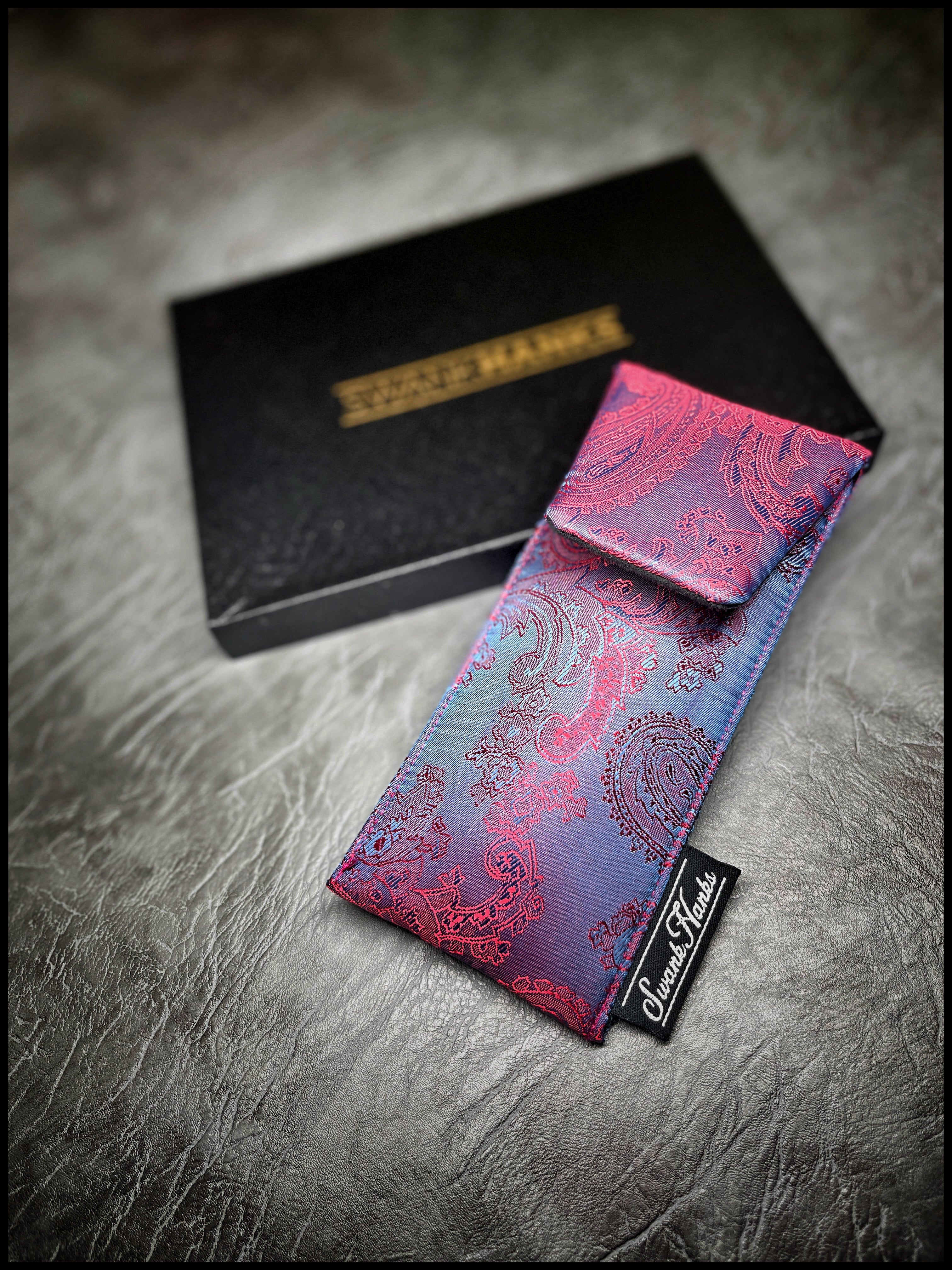 Red/Blue Satin Silk Paisley Single Pouch