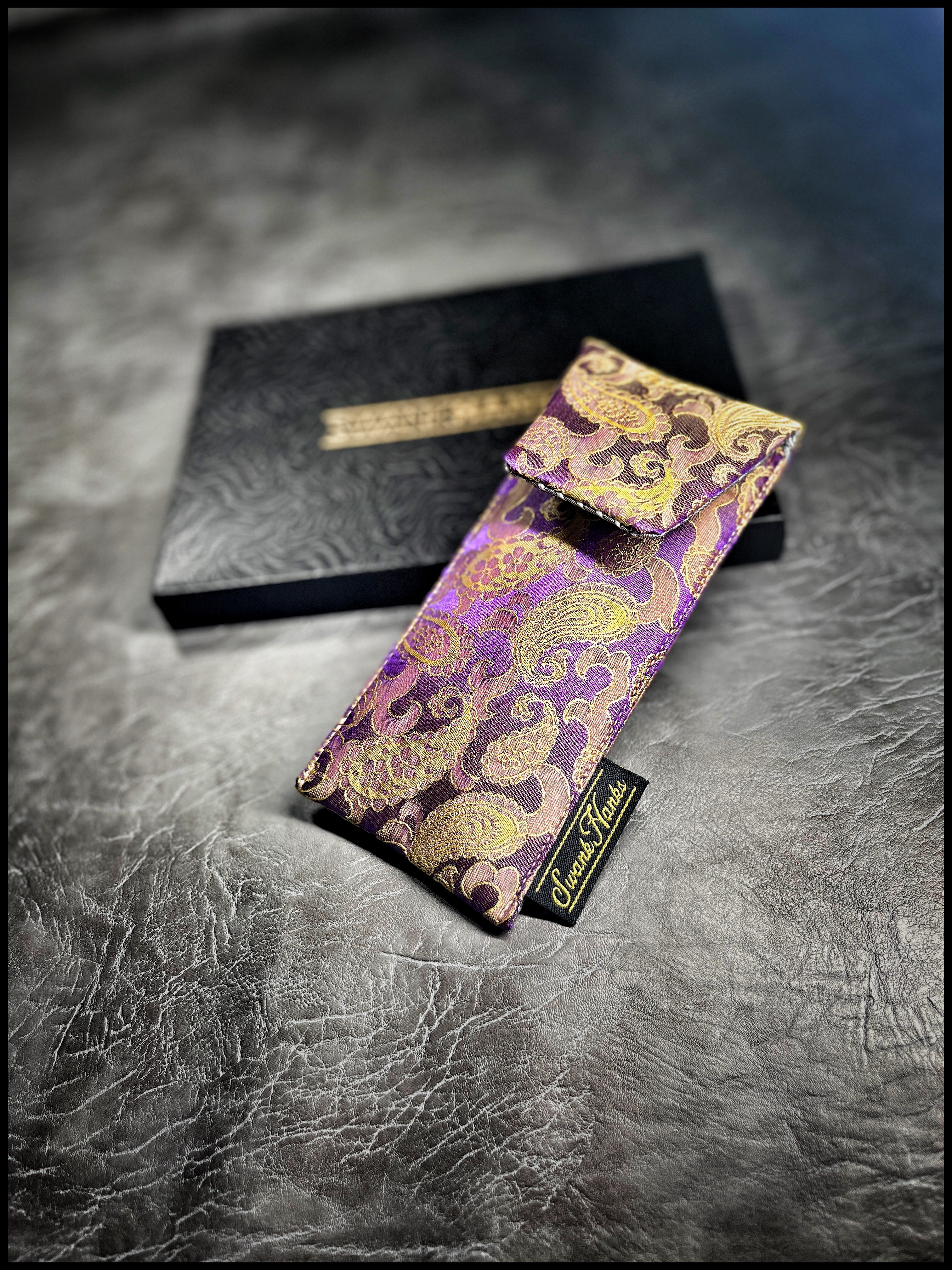 Purp/Gold Color Shifter Silk Paisley Single Pouch (Satin Black interior)
