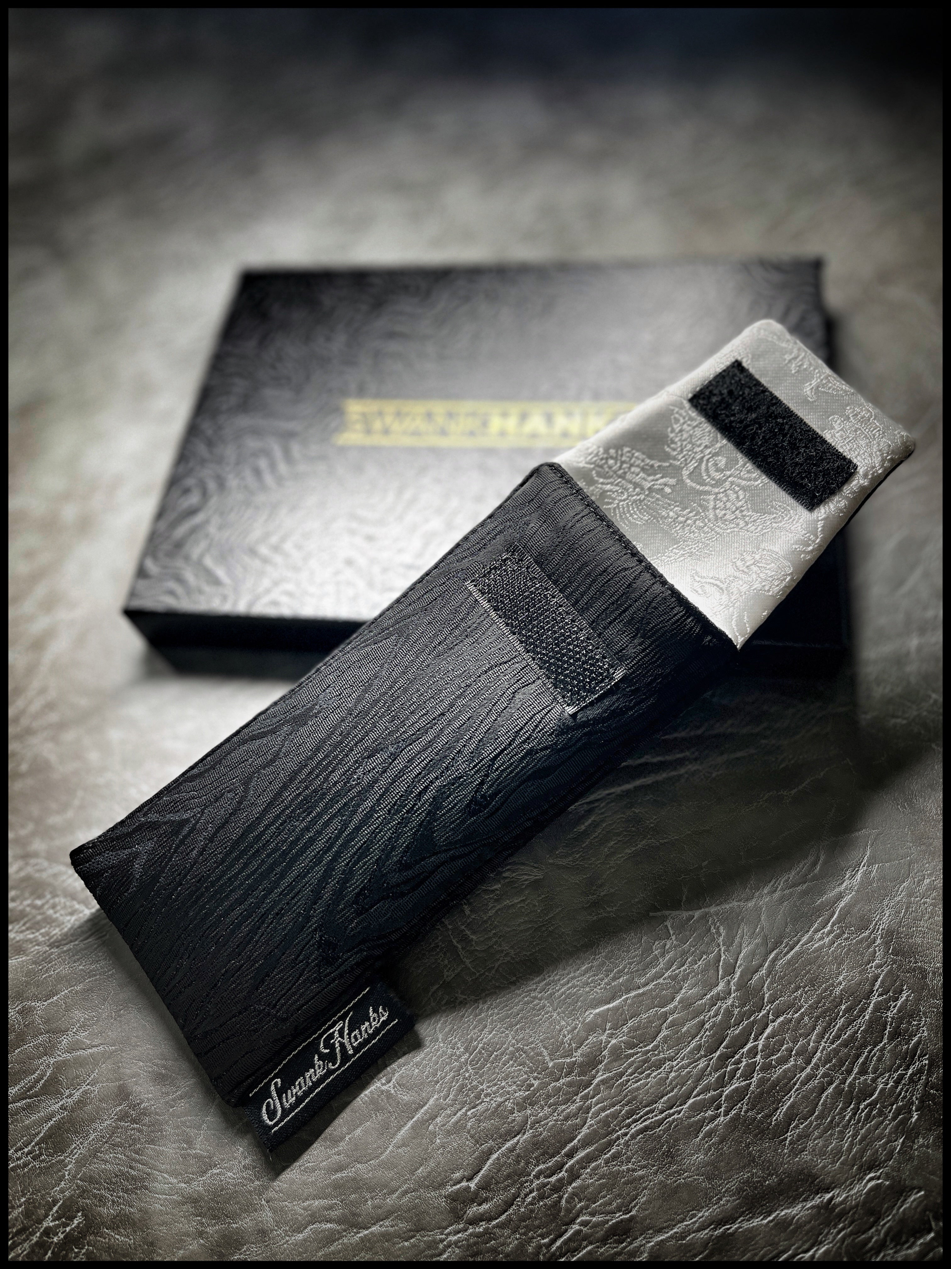 Murdered Out Wood Grain Silk/ White Dragon Silk Single Pouch