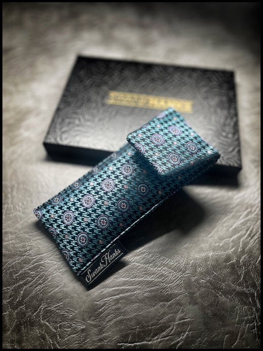 Teal Houndstooth Silk Single Pouch