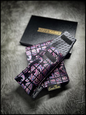Blurple Silk Paisley Grid/ Textured Checkers Single Pouch