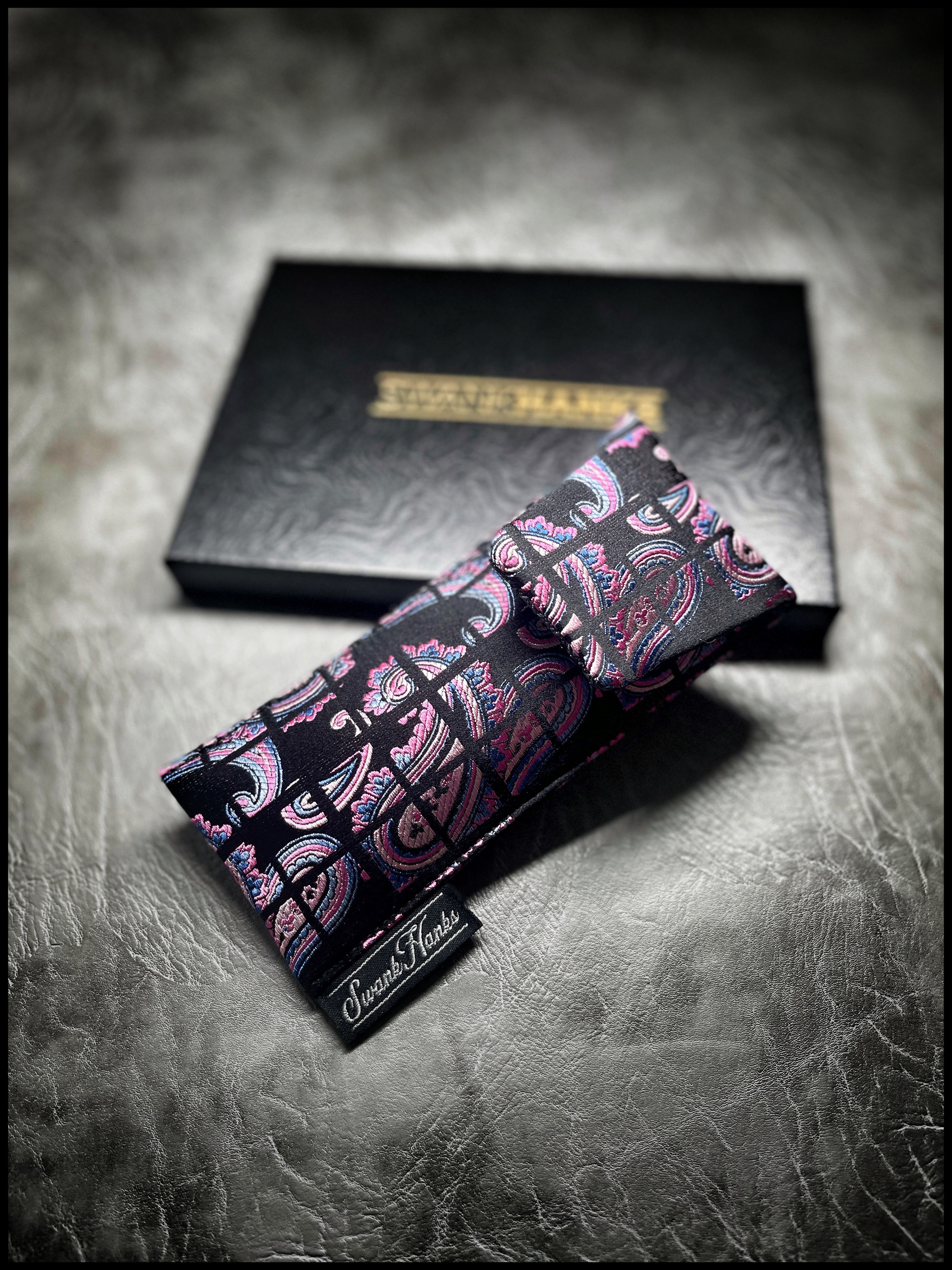 Blurple Silk Paisley Grid/ Textured Checkers Single Pouch