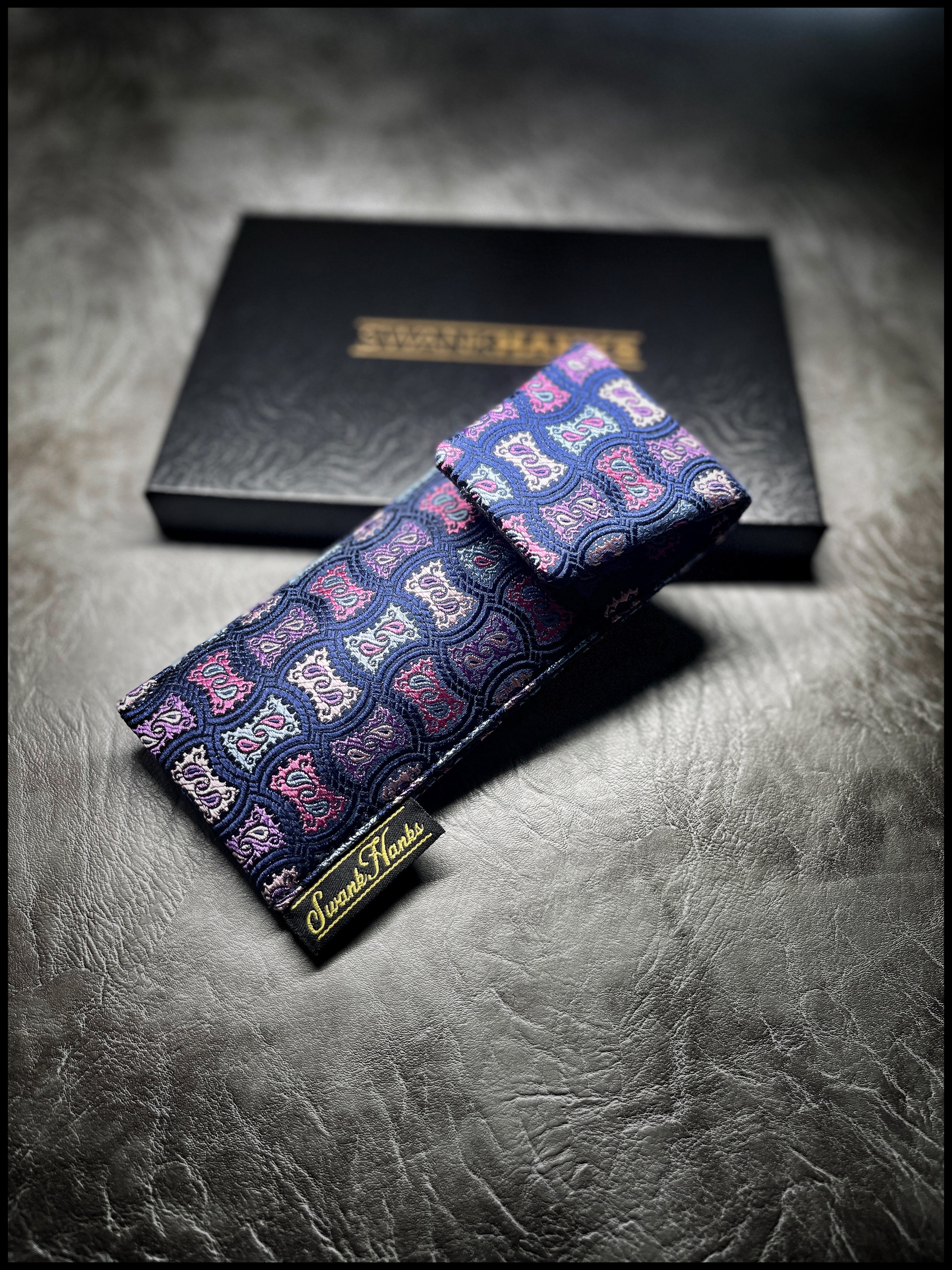 Blurple Jigsaw Silk/ Gunmetal Textured Checkers Silk Single Pouch