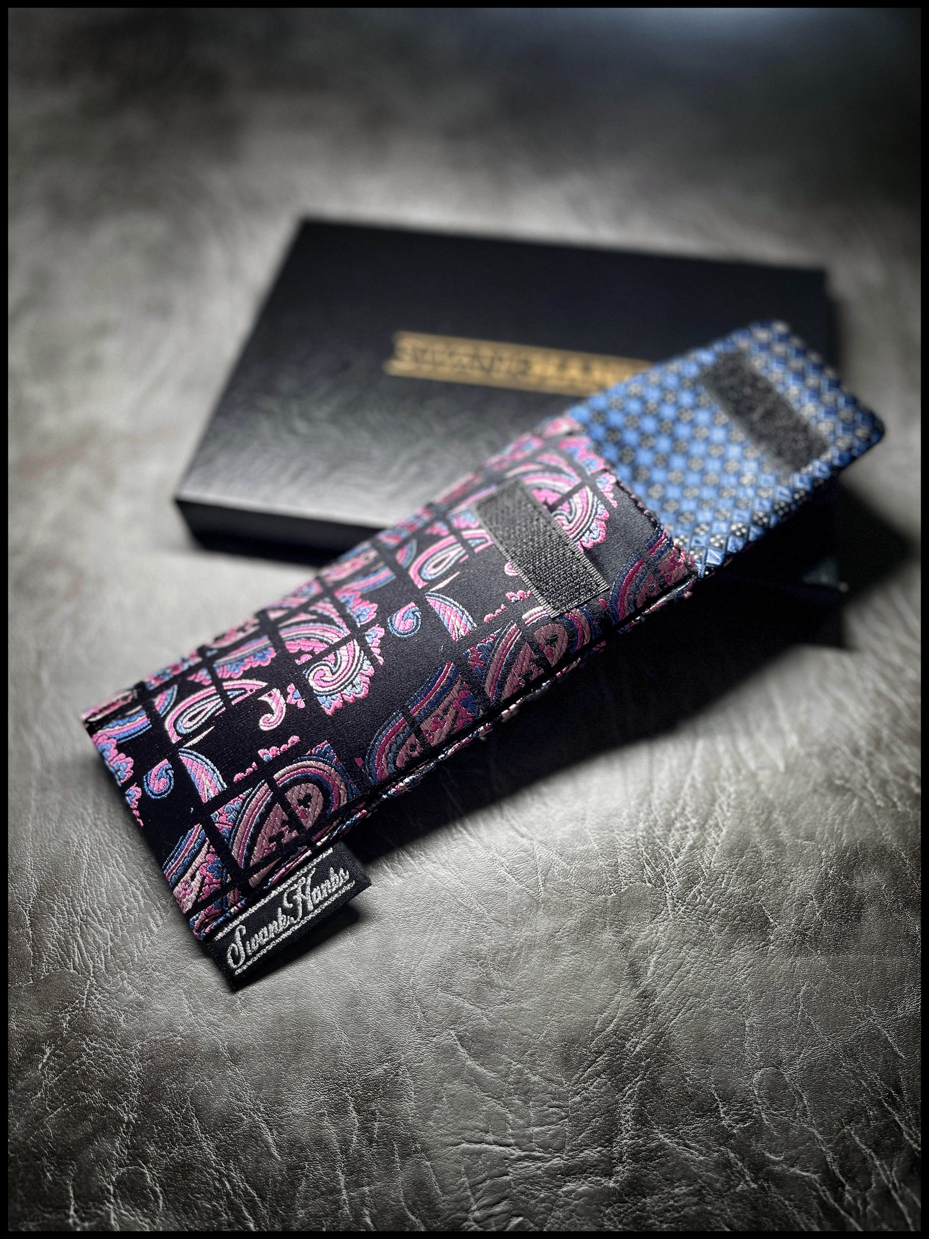 Blurple Silk Paisley Grid/ Blue/Silver Tiny Checkers Single Pouch