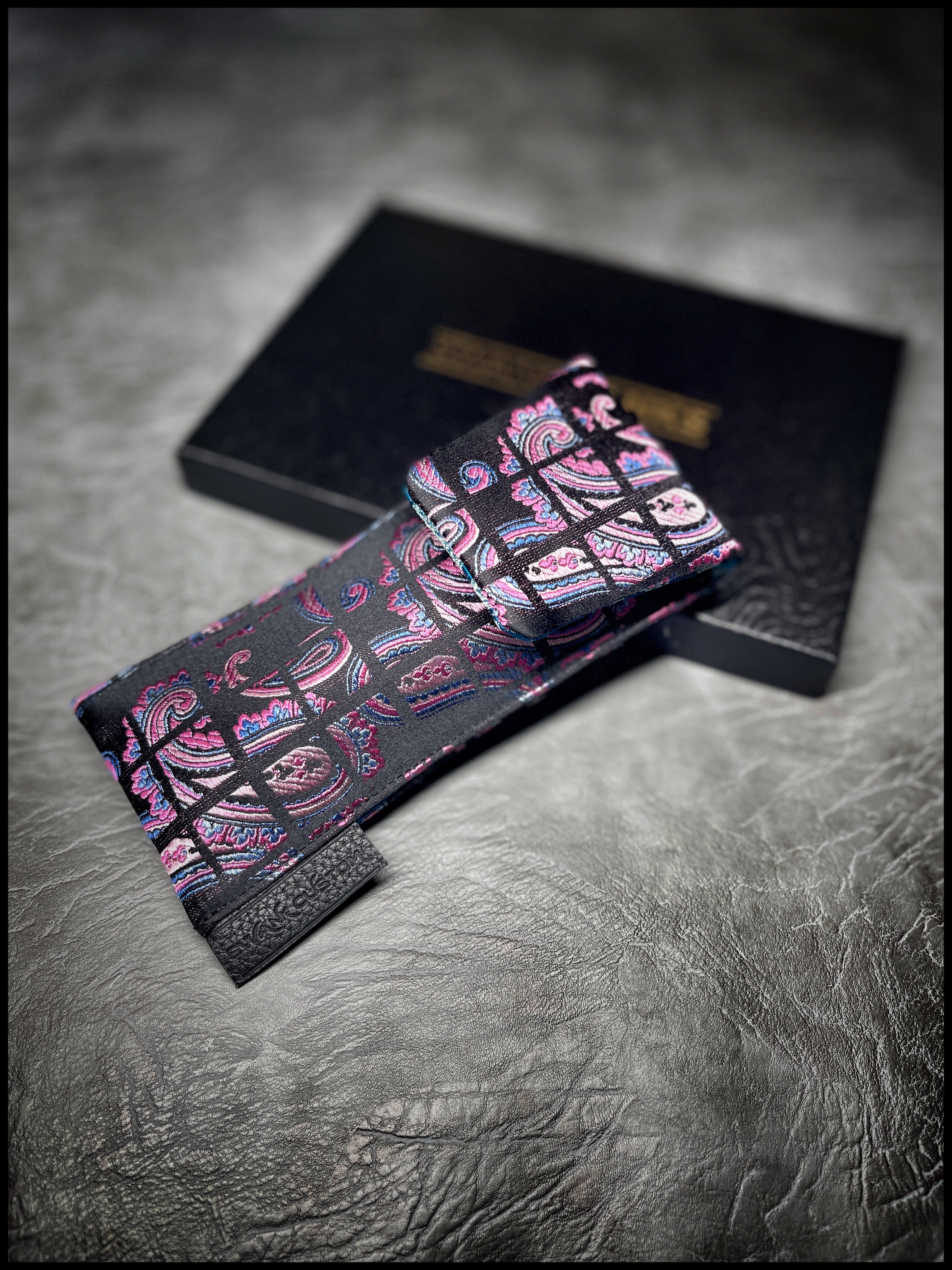 One-Off Blurple Silk Paisley Grid/ Blue Dragon Silk Interior Pouch