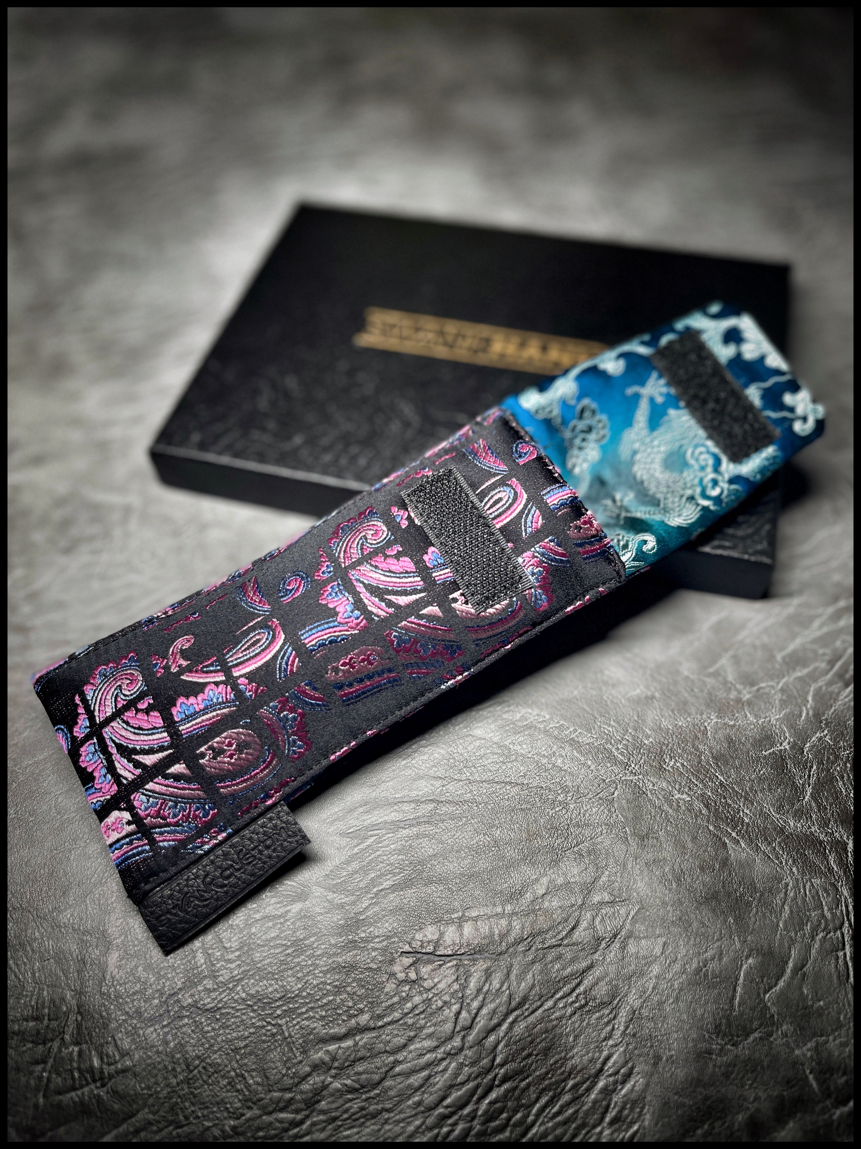 One-Off Blurple Silk Paisley Grid/ Blue Dragon Silk Interior Pouch