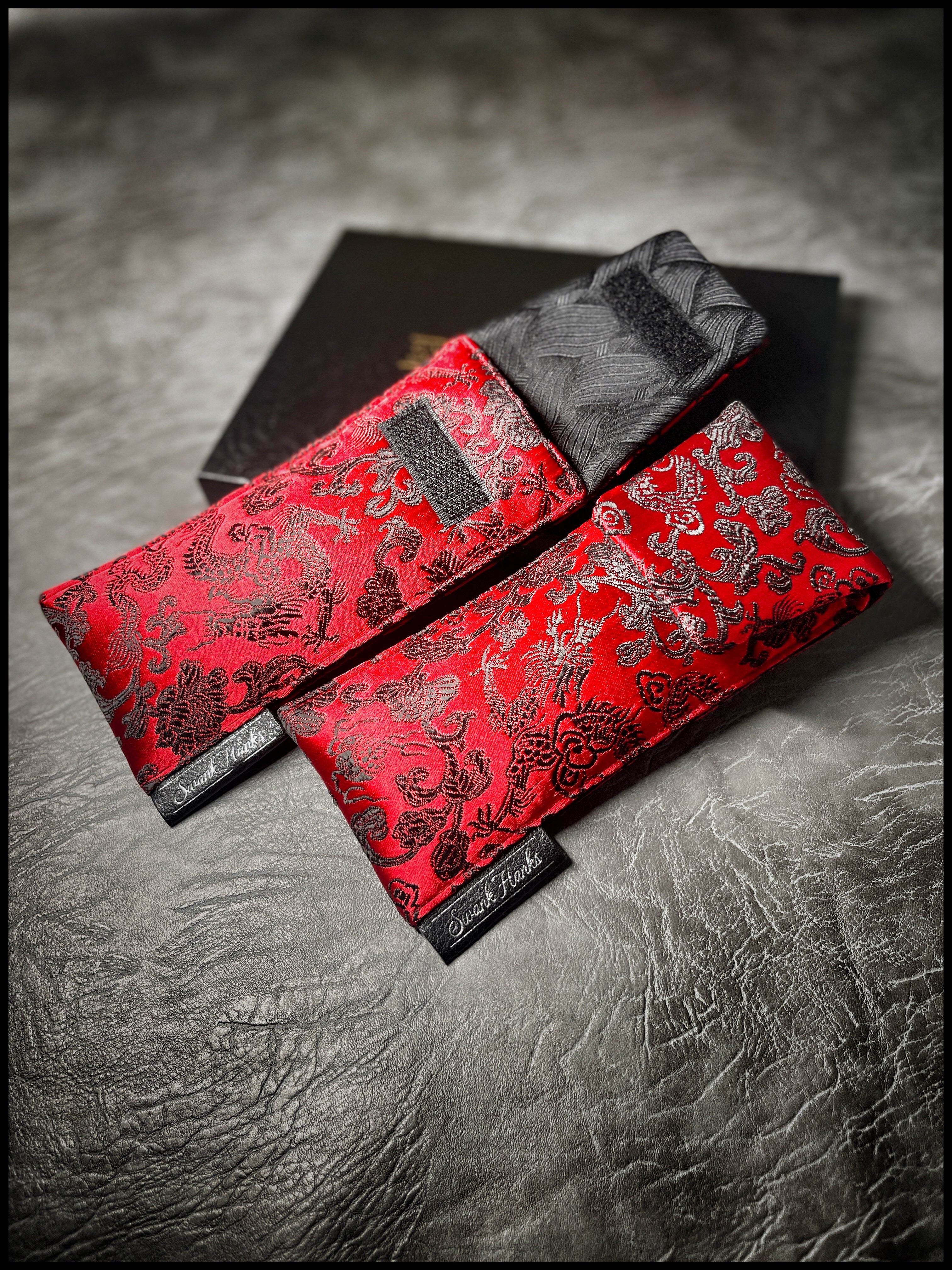 Red Dragon Silk w/ Basketweave Silk Single Pouch