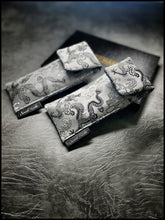 Satin Silver Dragon Silk/ Teal Calligraphy Silk Single Pouch