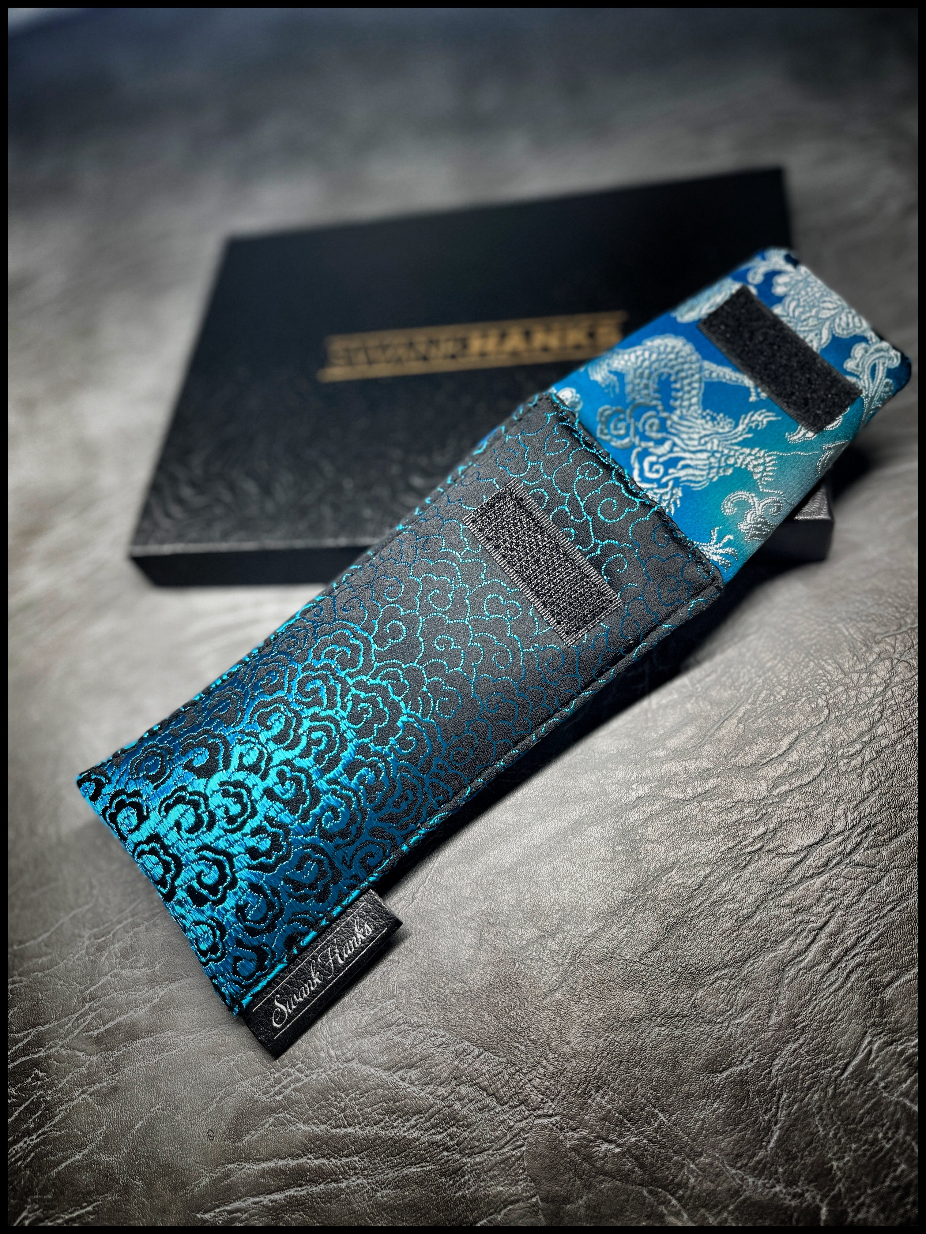 Blue Oriental Wave V1 Silk Brocade/ Blue Dragon Silk Single Pouch