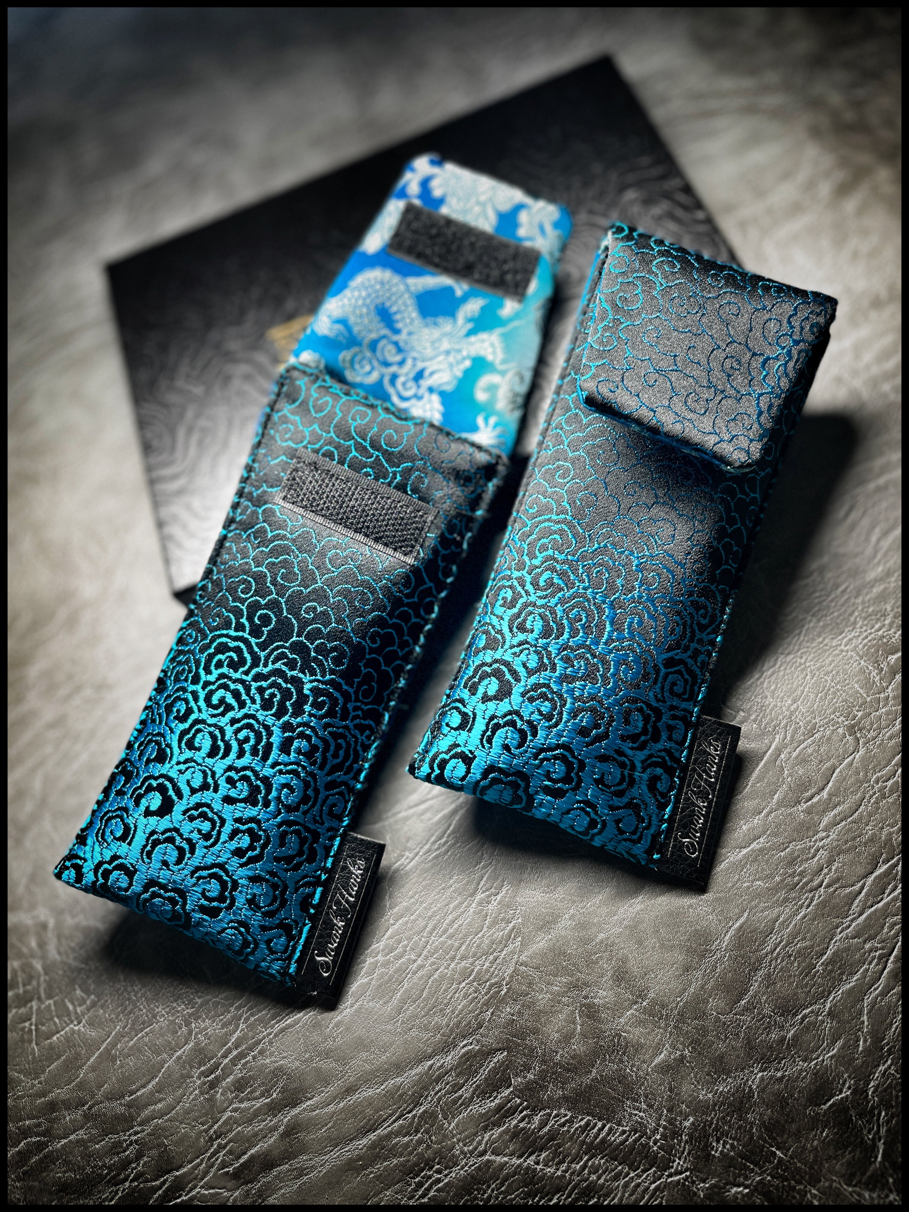 Blue Oriental Wave V1 Silk Brocade/ Blue Dragon Silk Single Pouch