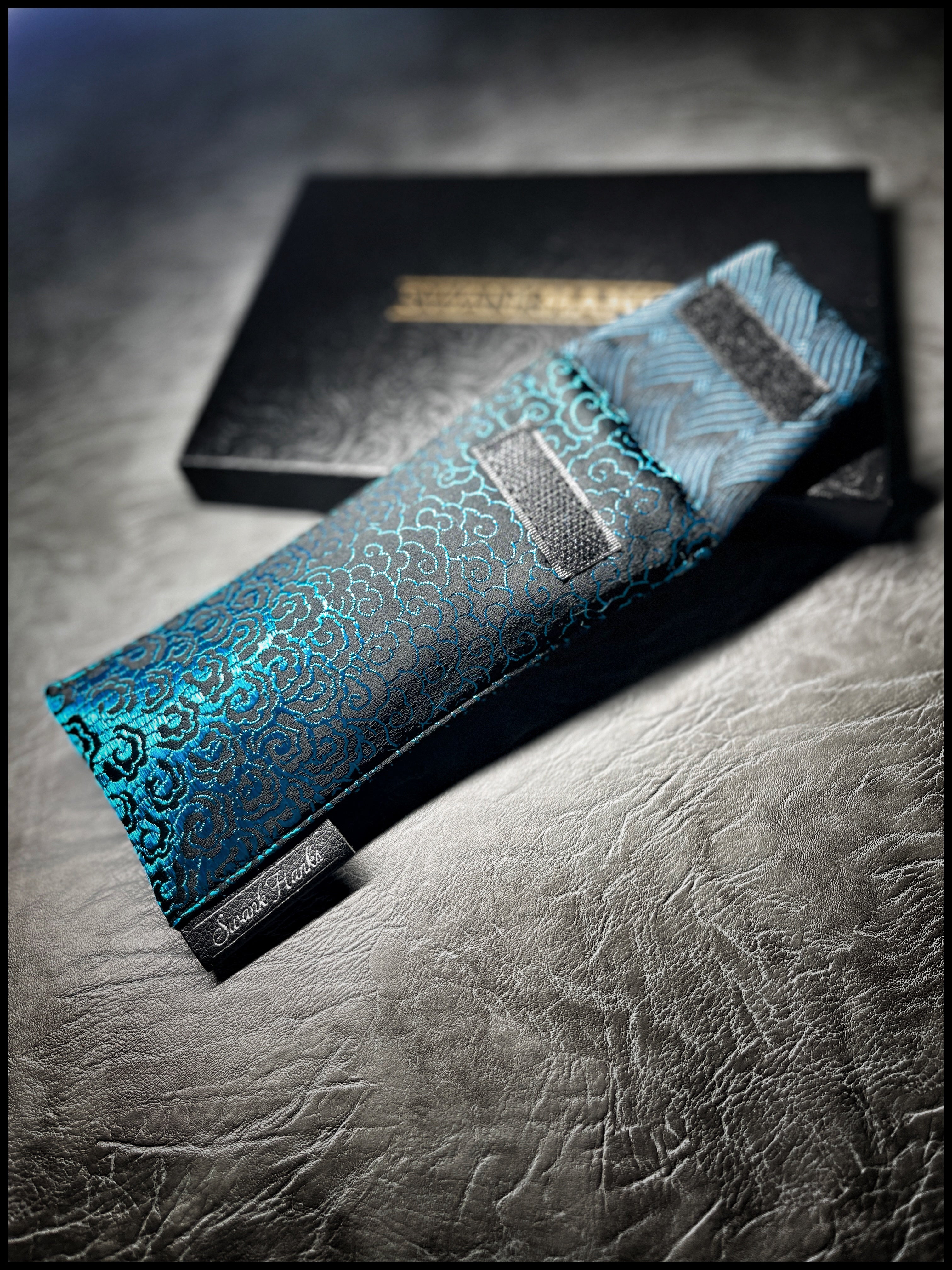 Blue Oriental Wave Silk V2/ Blue Basketweave Silk Single Pouch