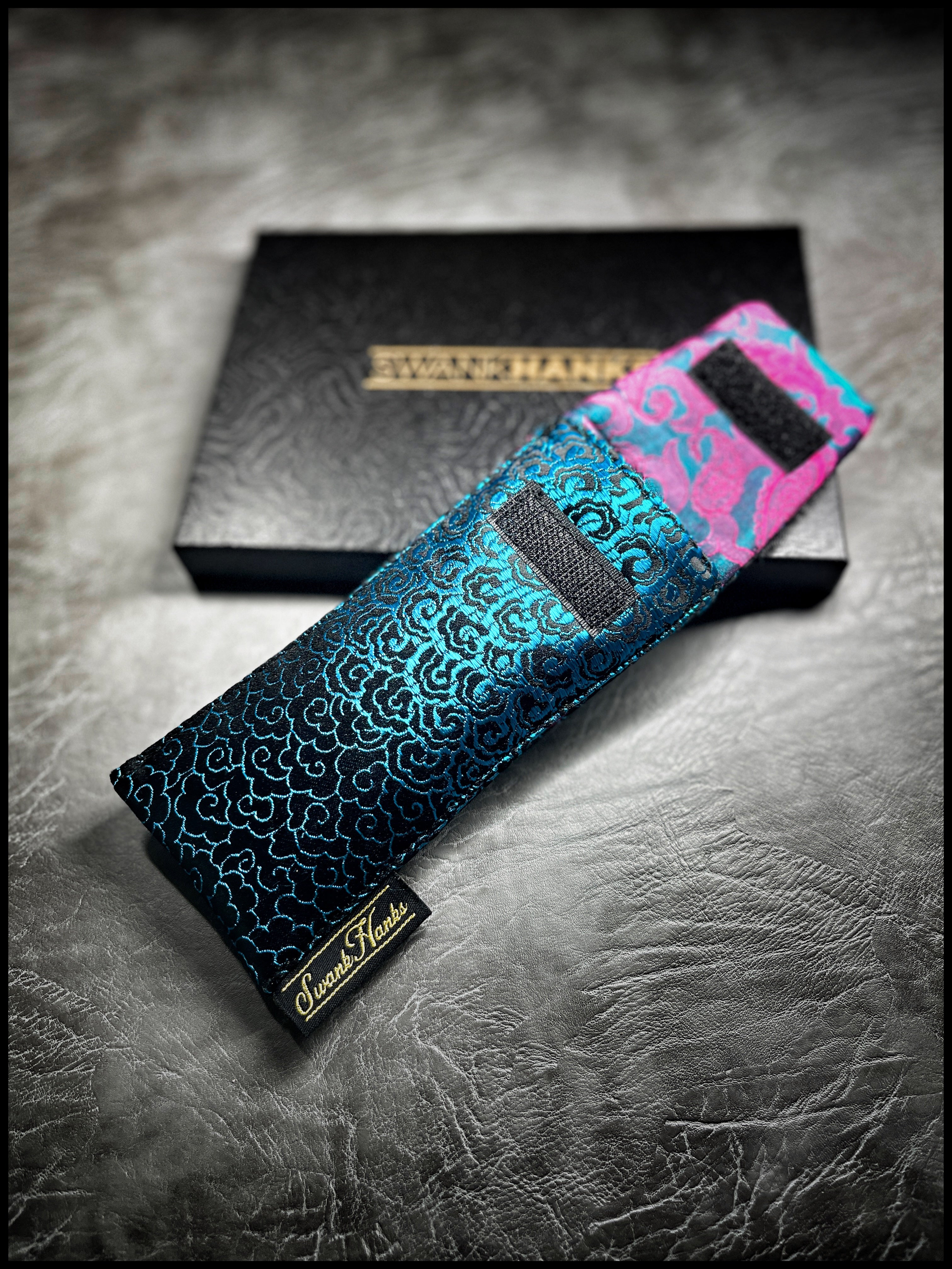 Blue Oriental Wave Silk 1-Off / Mulberry Color Shifting Silk Paisley V1