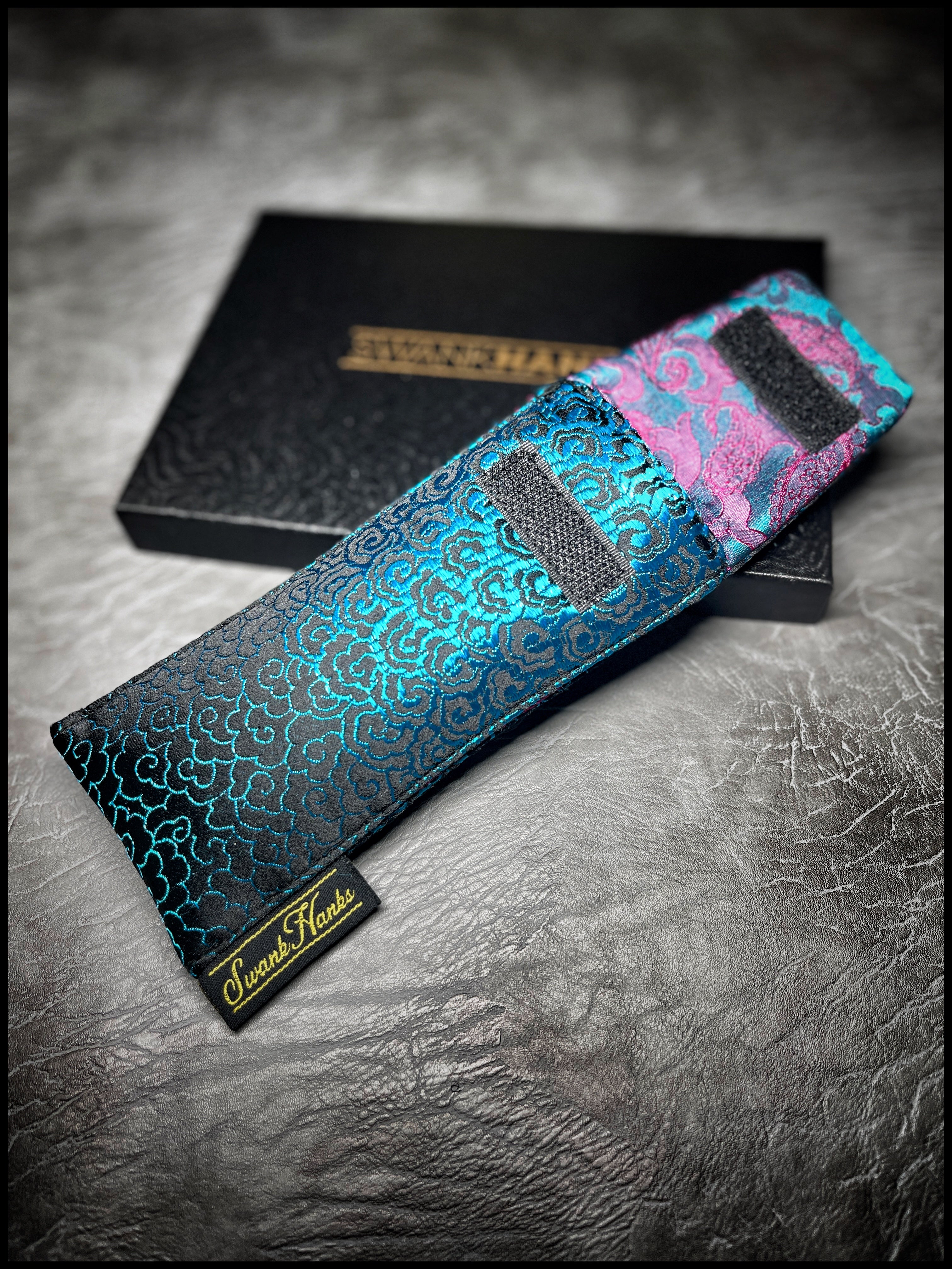 Blue Oriental Wave Silk 1-Off / Mulberry Color Shifting Silk Paisley V1