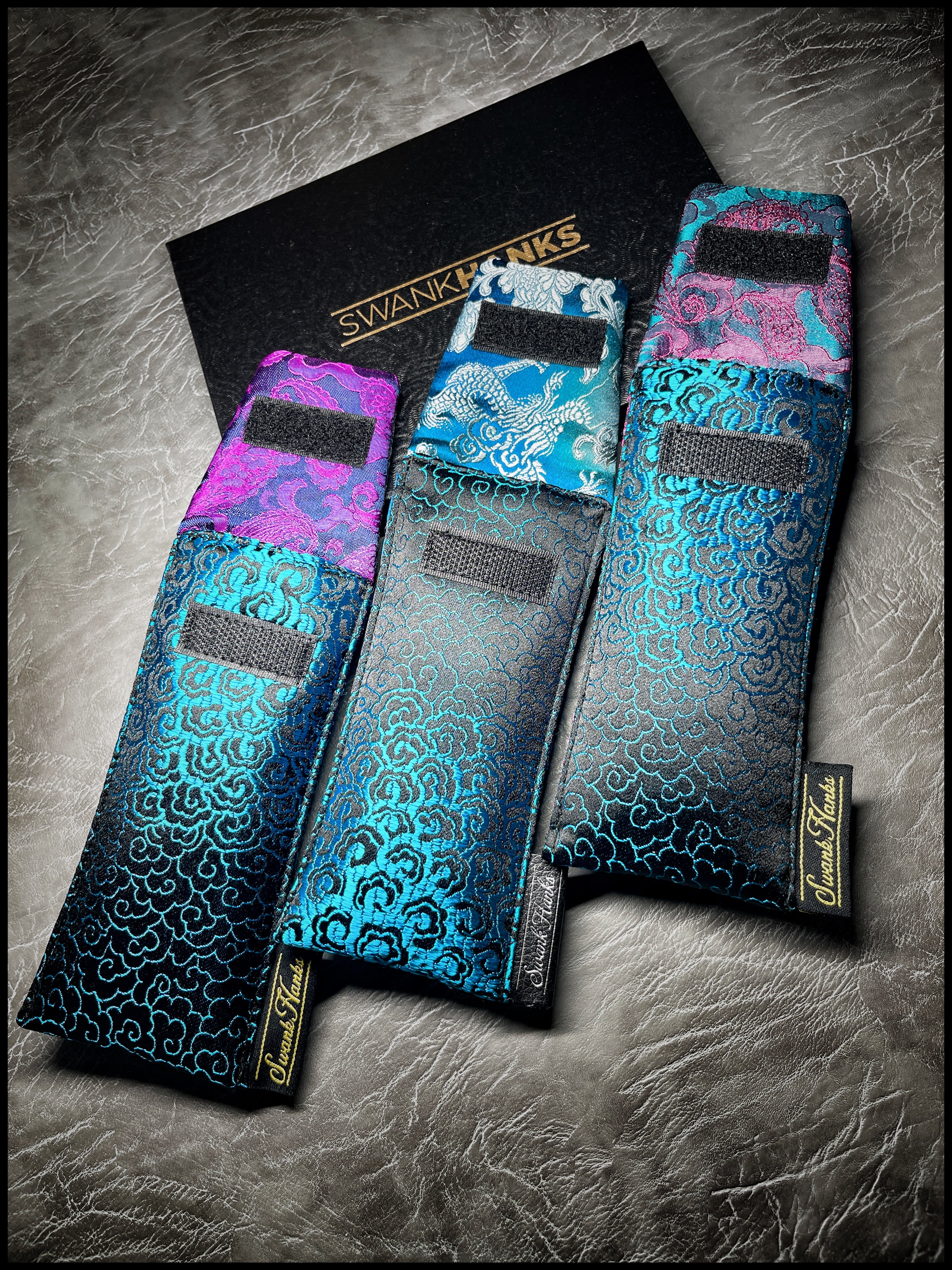 Blue Oriental Wave Silk 1-Off / Mulberry Color Shifting Silk Paisley V1