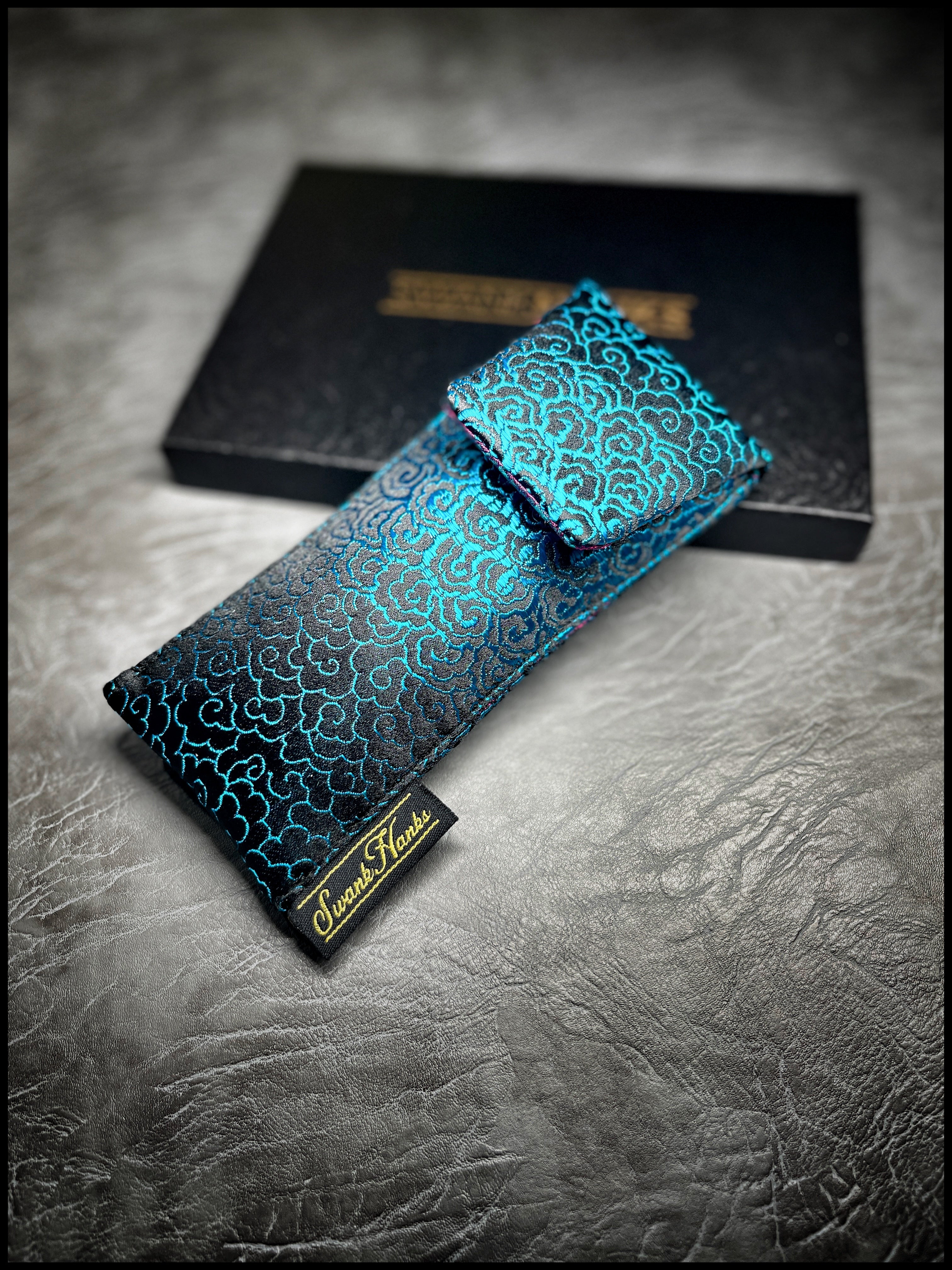 Blue Oriental Wave Silk 1-Off / Mulberry Color Shifting Silk Paisley V1