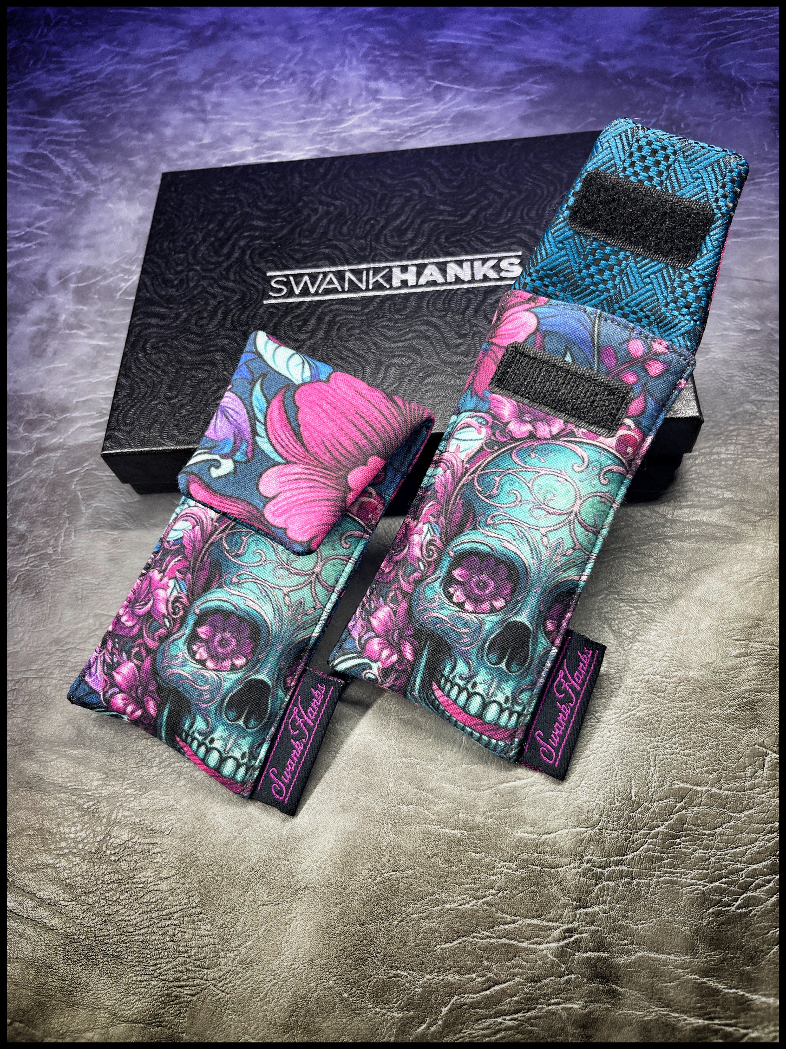Blurple Floral Skulls V2 / Teal Crosshatch Silk Mini Single Pouch