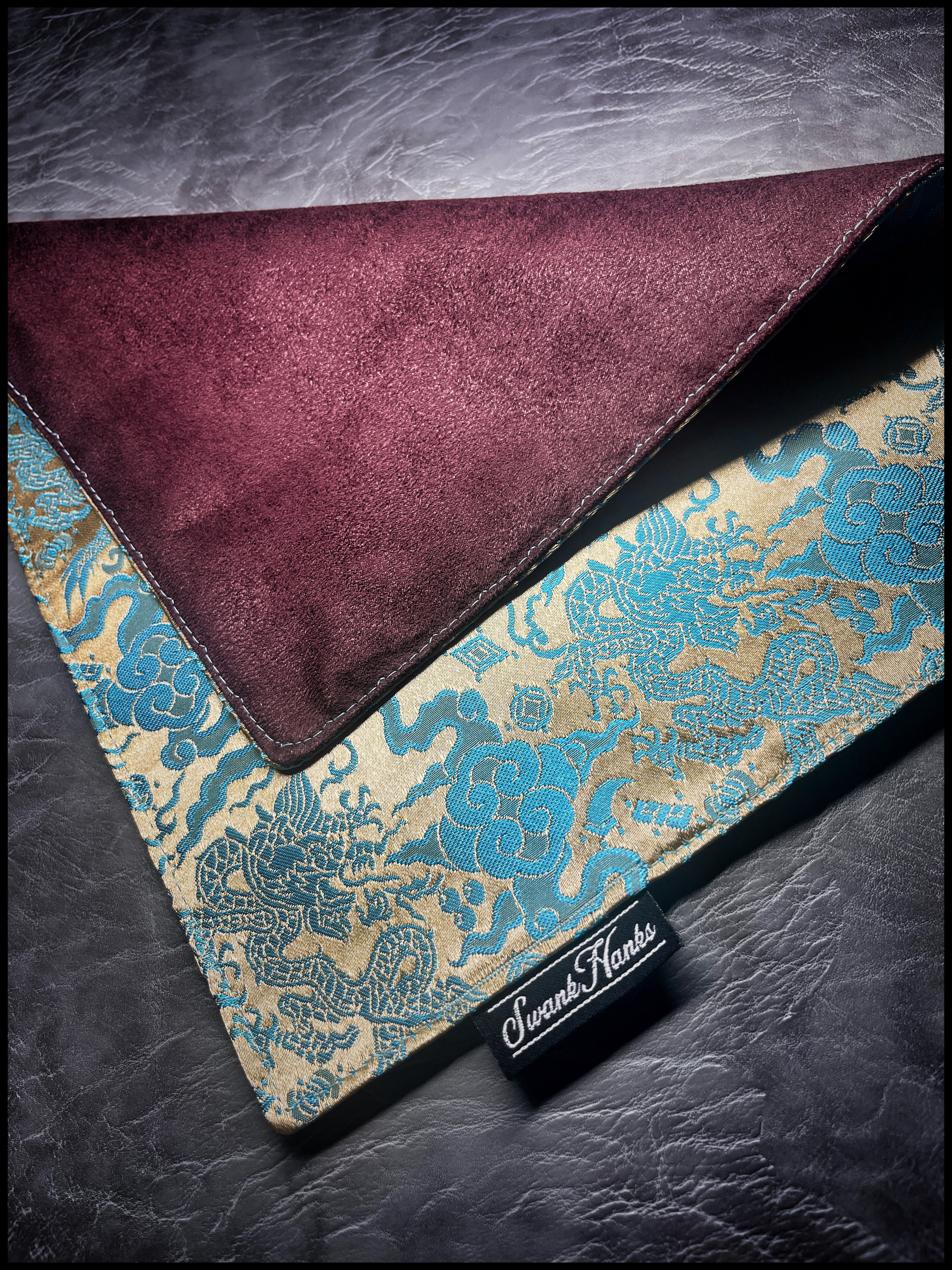 Gold/Teal Draon Silk / Burgundy Microsuede Hanks