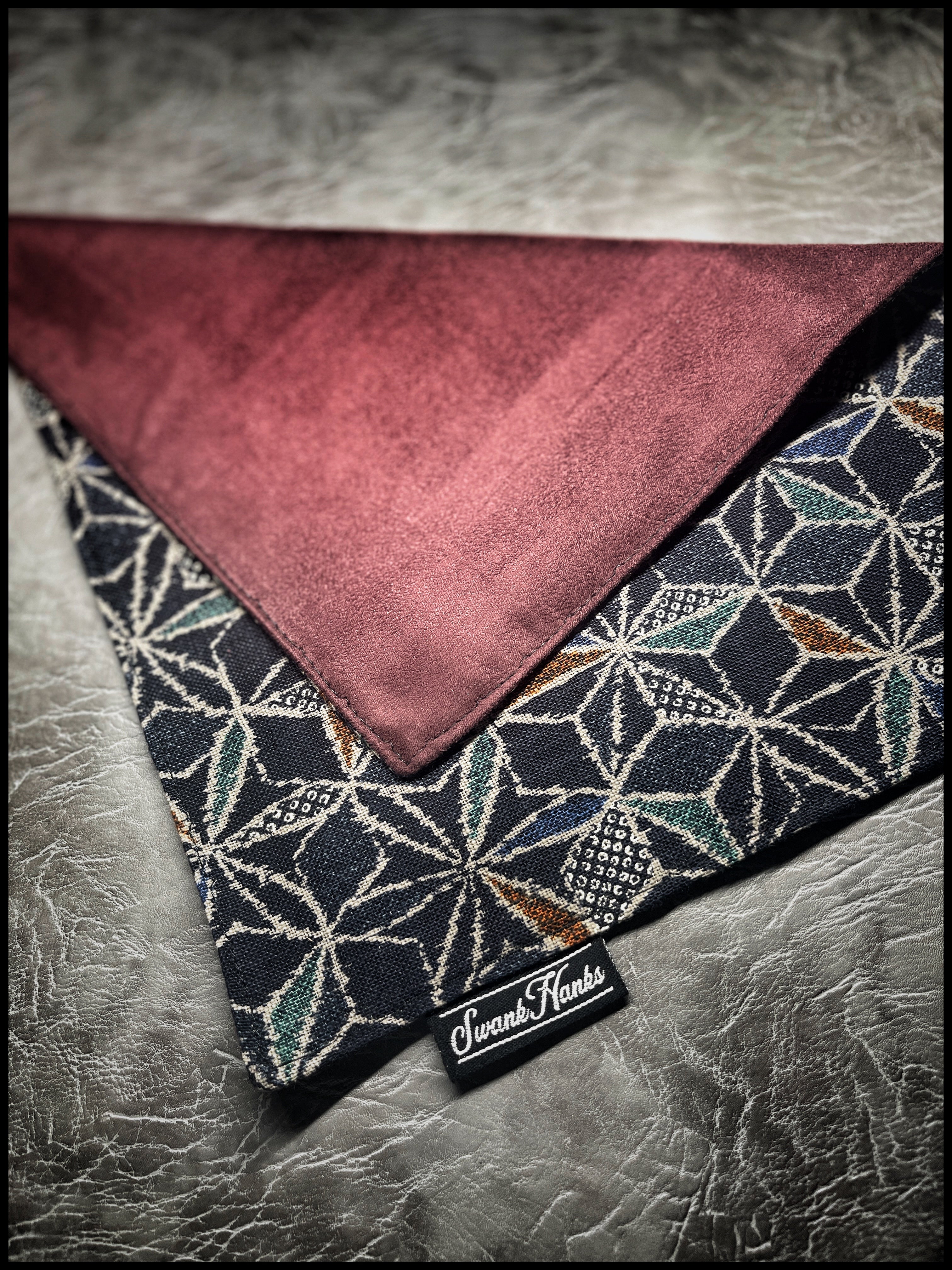 Japanese Dobby Asanoha/ Burgundy Microsuede Hanks