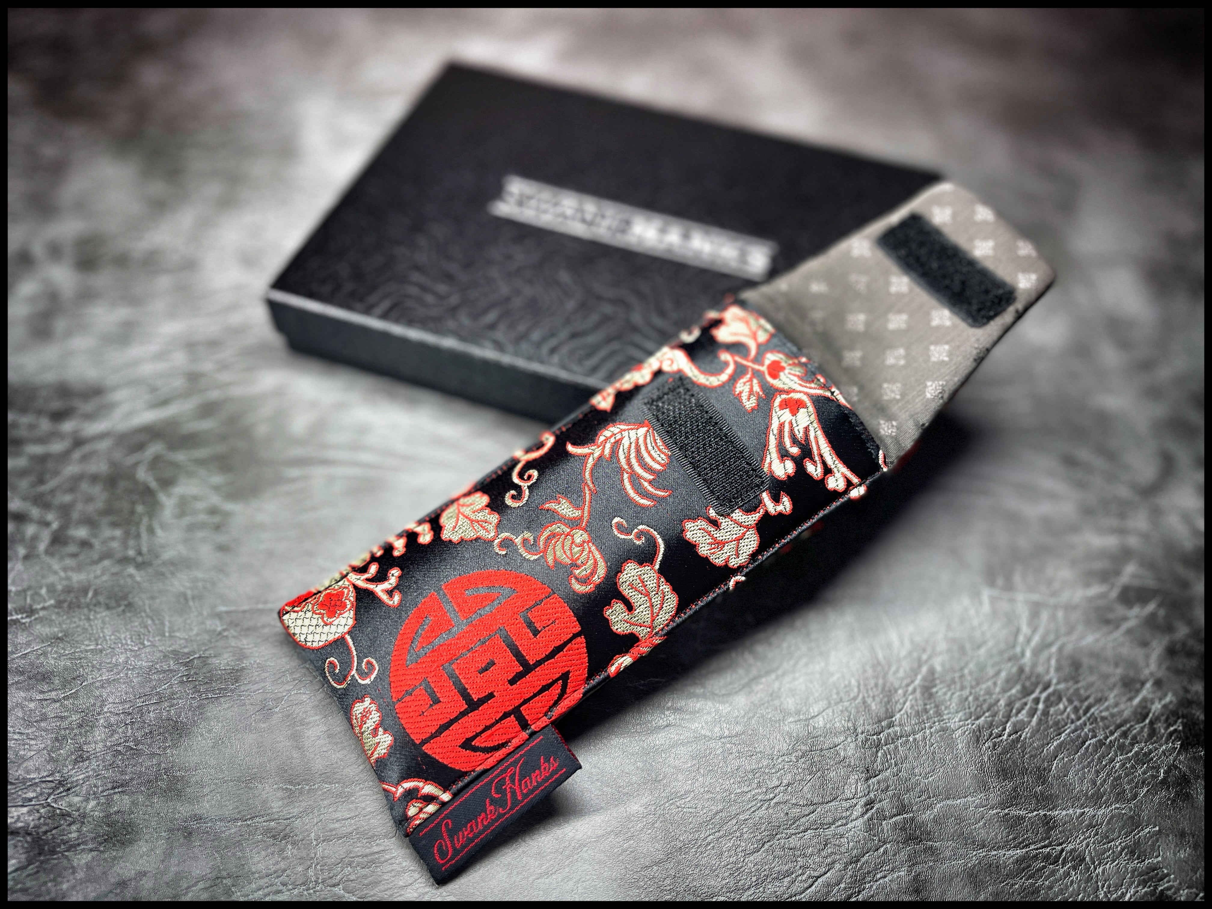 Black/Red Quigong Silk Brocade Single Slot Pouch